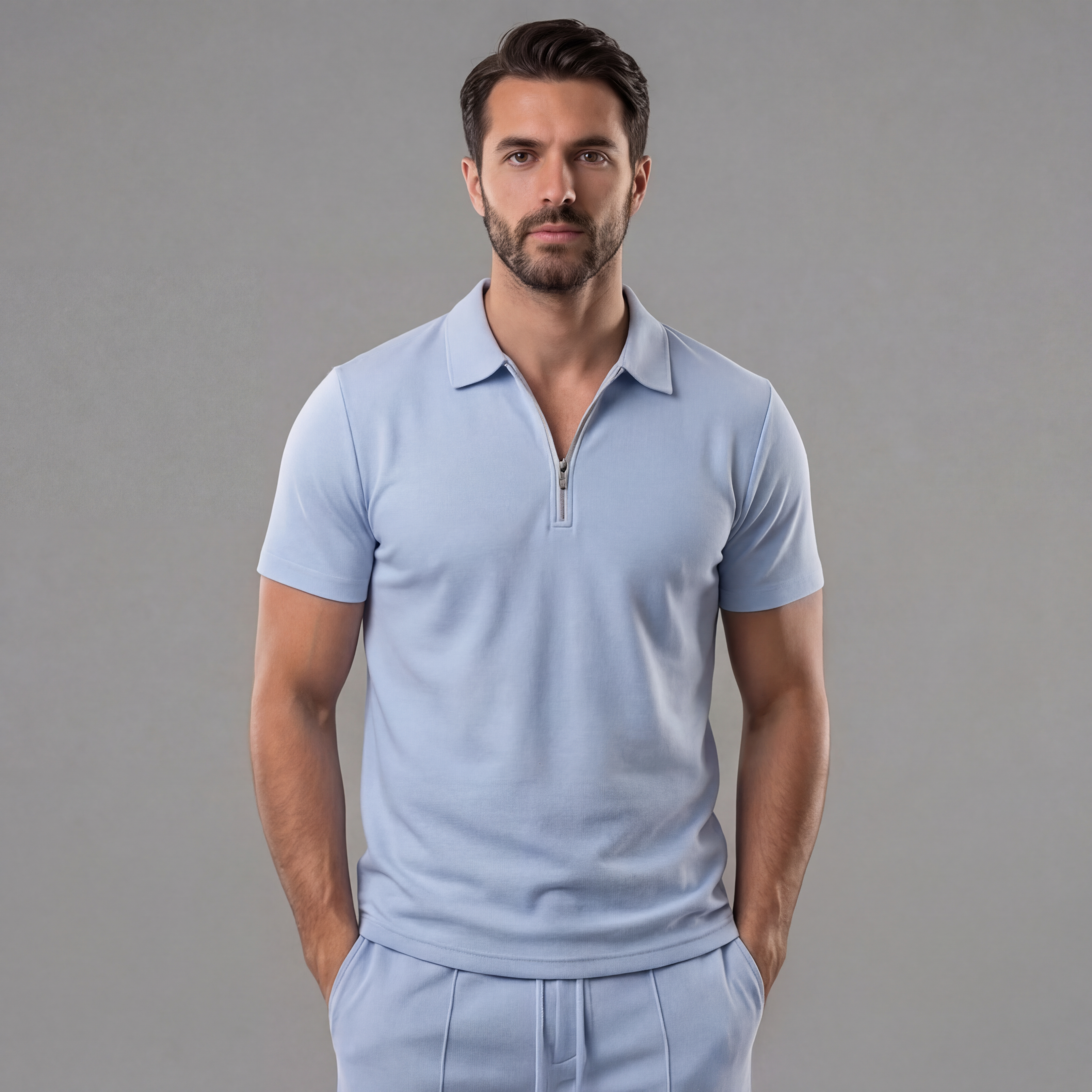 Men's Zip Polo Shirt Shorts Co-ord Set Summer