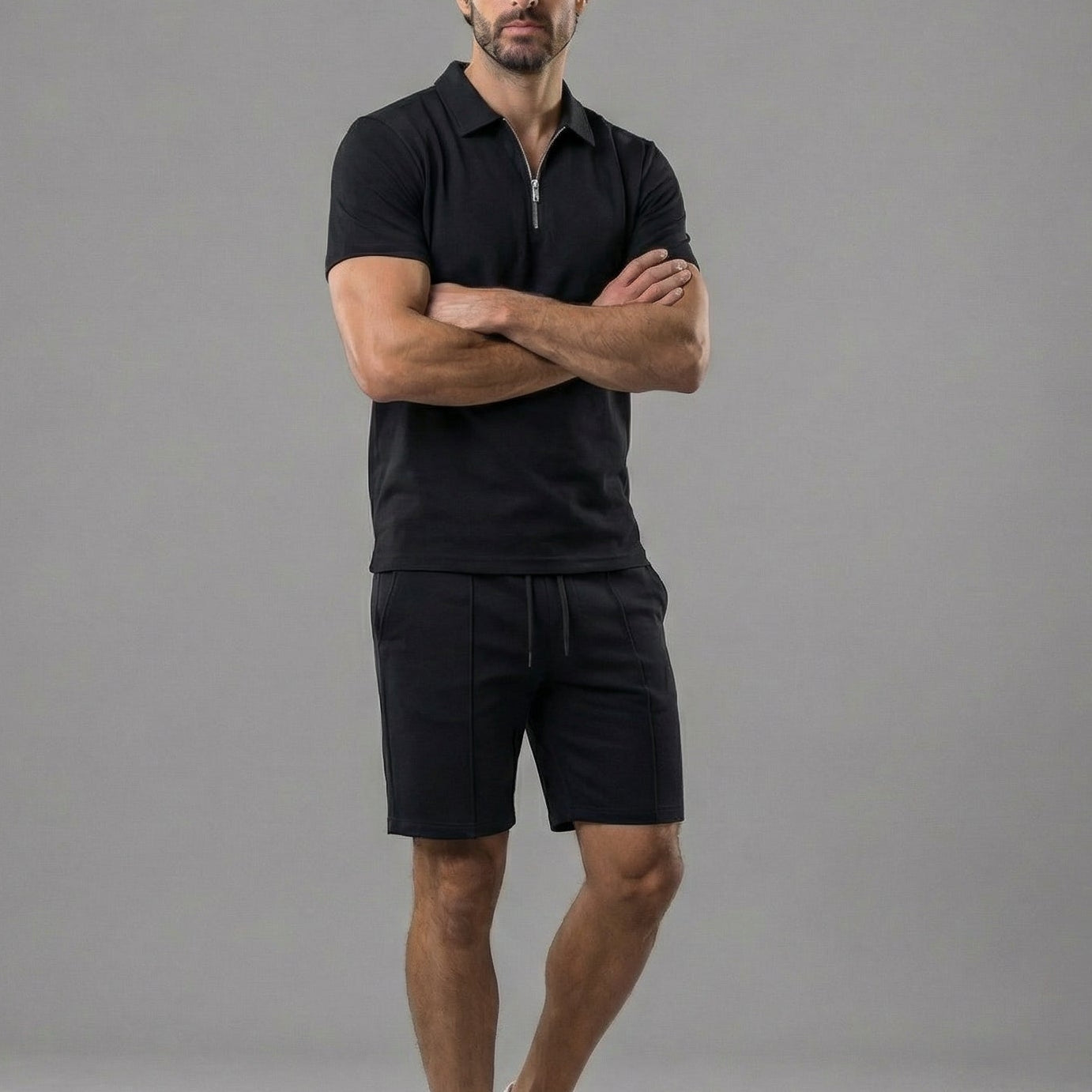Men's Zip Polo Shirt Shorts Co-ord Set Summer