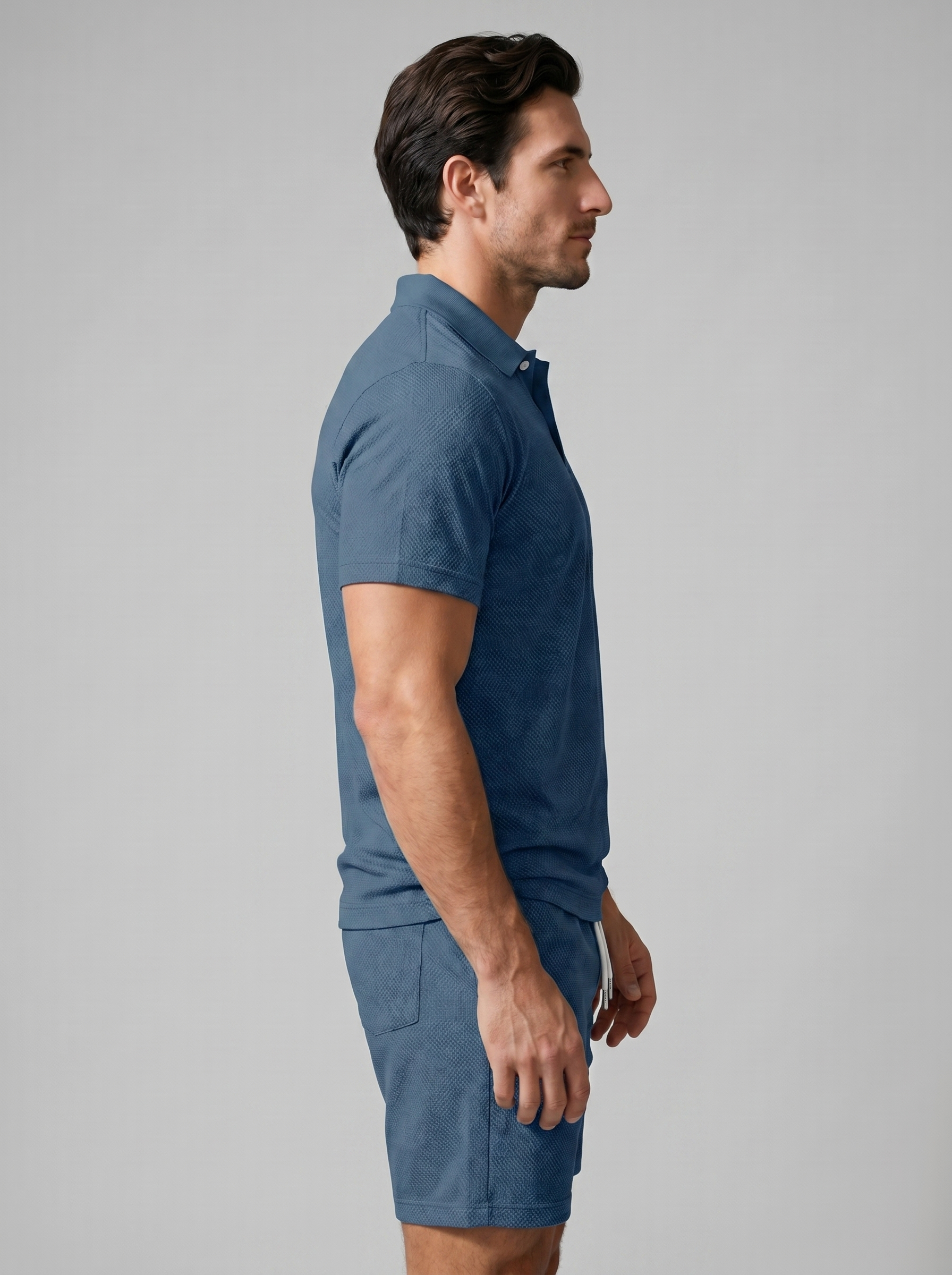Men's Textured Polo Shirt Shorts Co-ord Set Summer