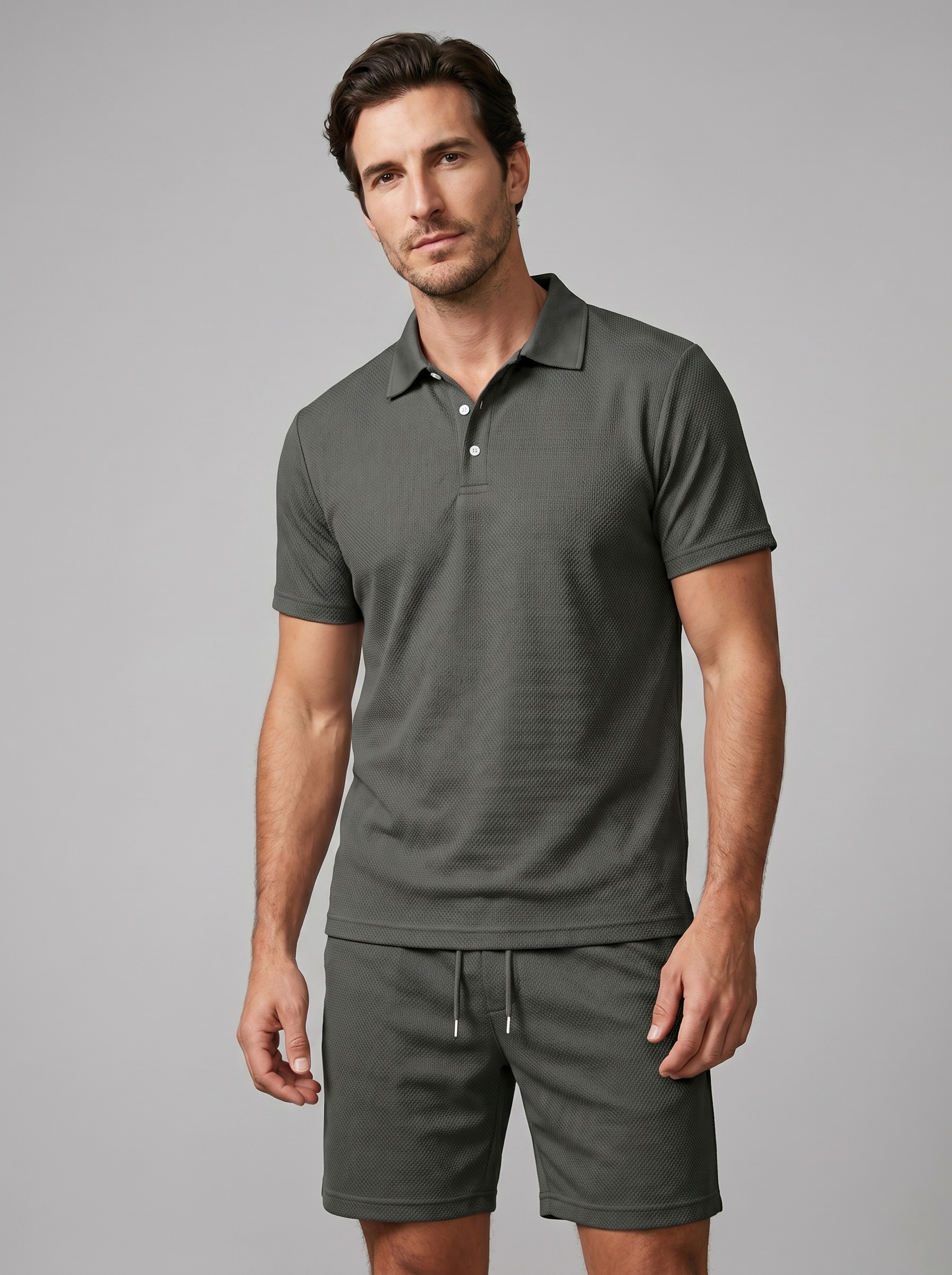 Men's Textured Polo Shirt Shorts Co-ord Set Summer