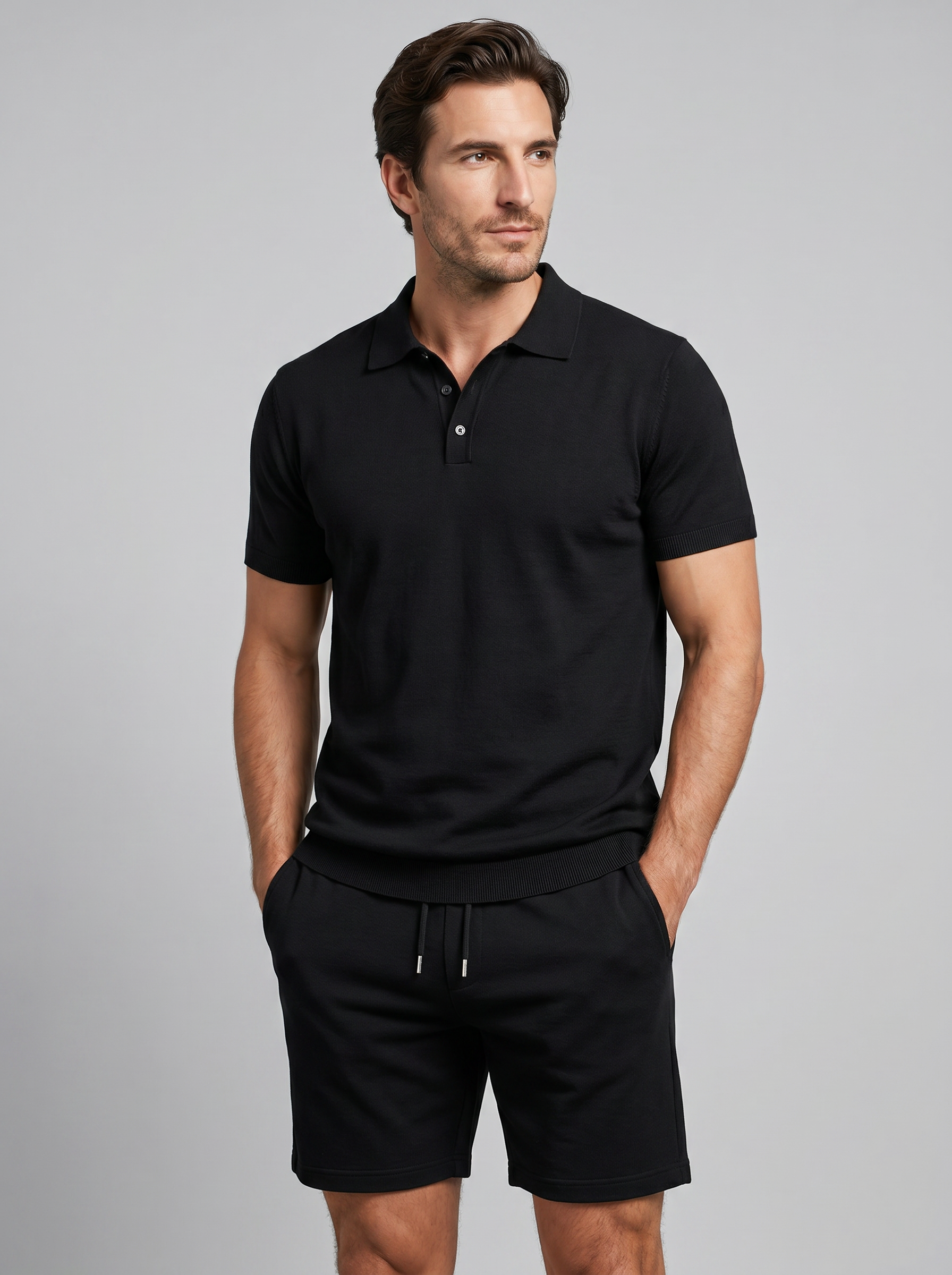 Men's Textured Polo Shirt Shorts Co-ord Set Summer