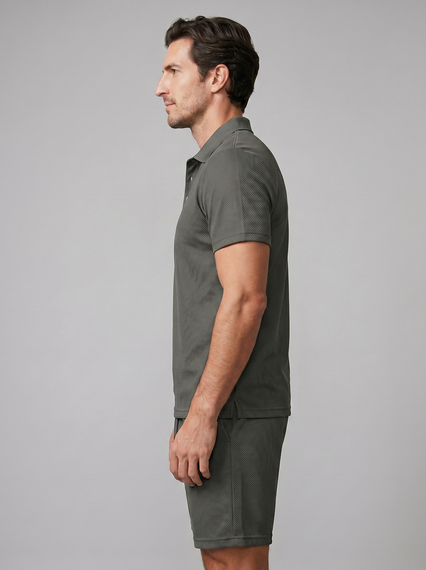 Men's Textured Polo Shirt Shorts Co-ord Set Summer