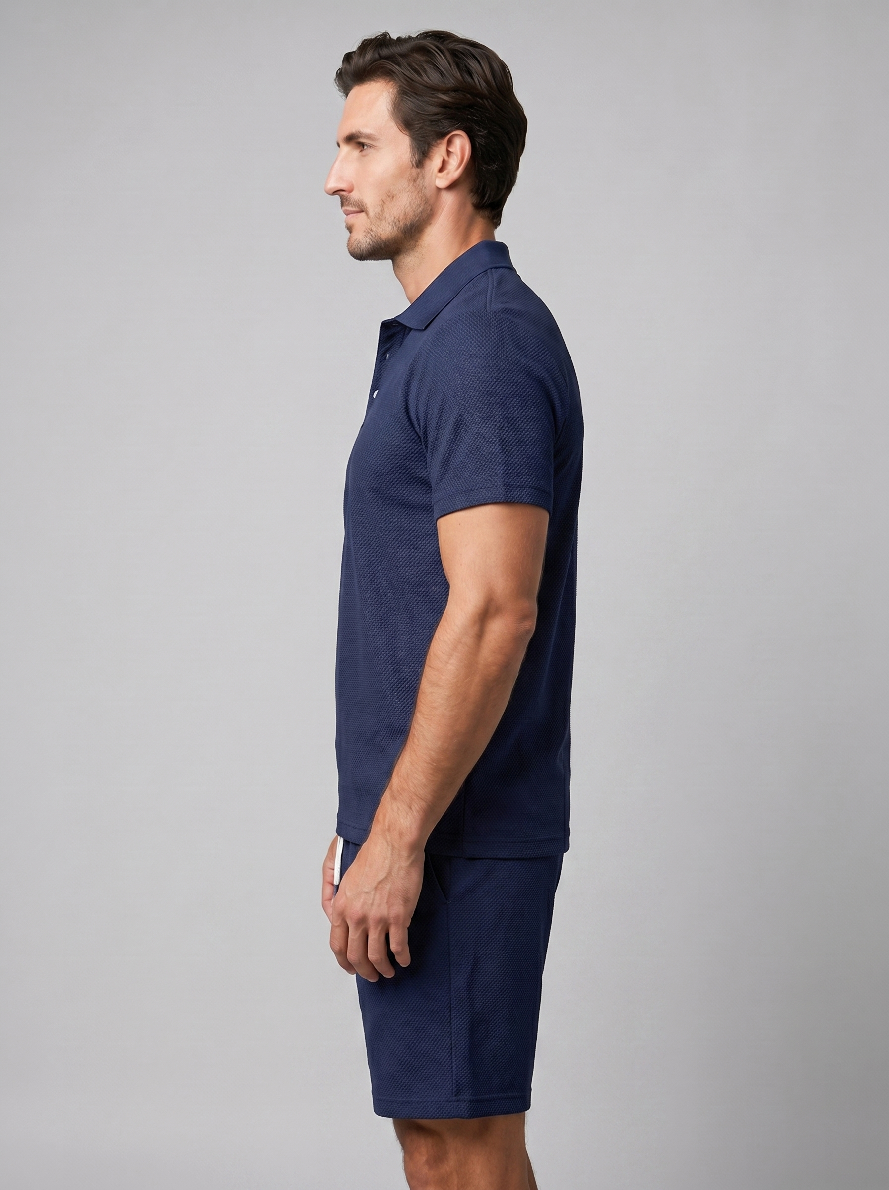 Men's Textured Polo Shirt Shorts Co-ord Set Summer