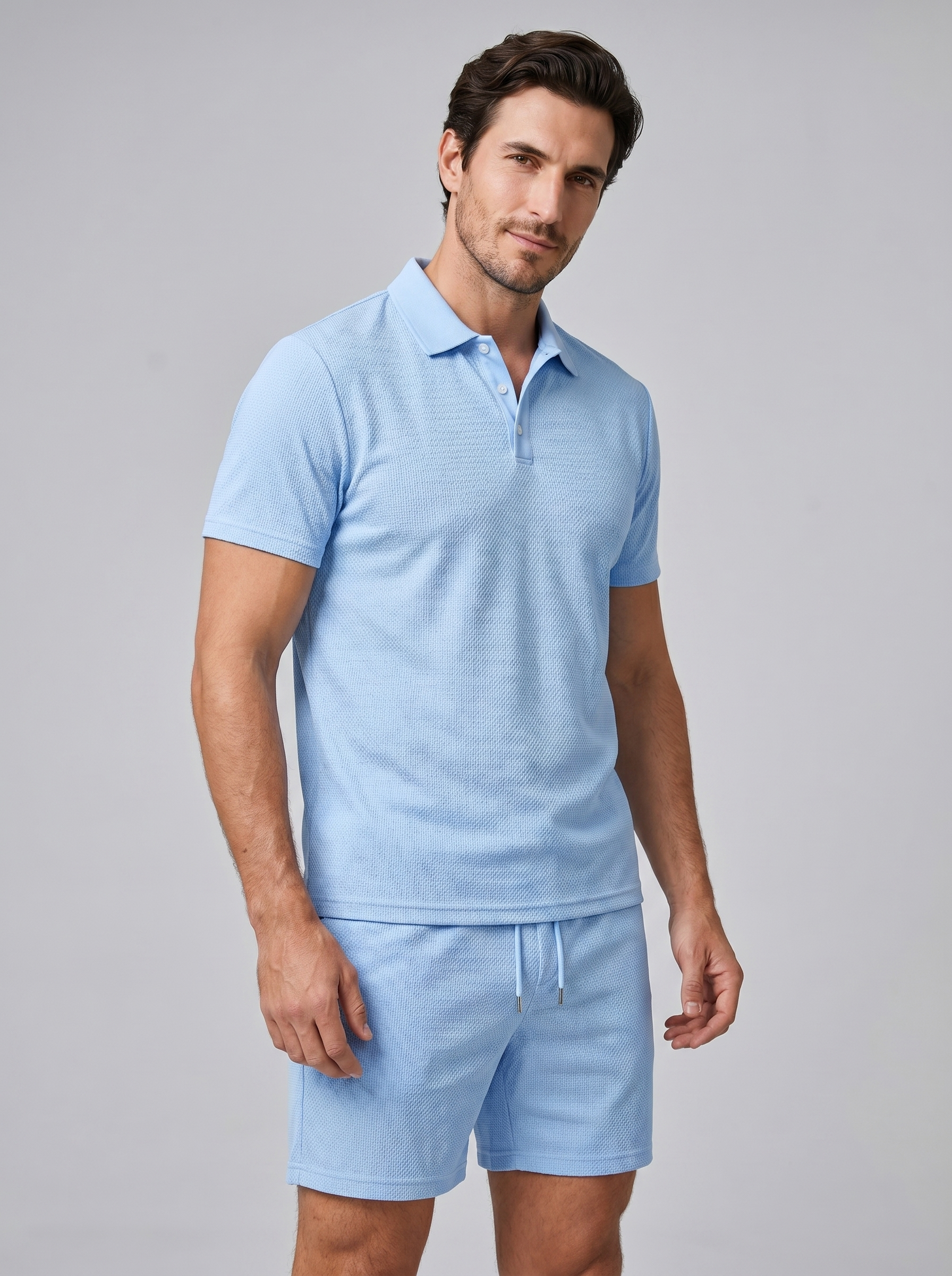 Men's Textured Polo Shirt Shorts Co-ord Set Summer