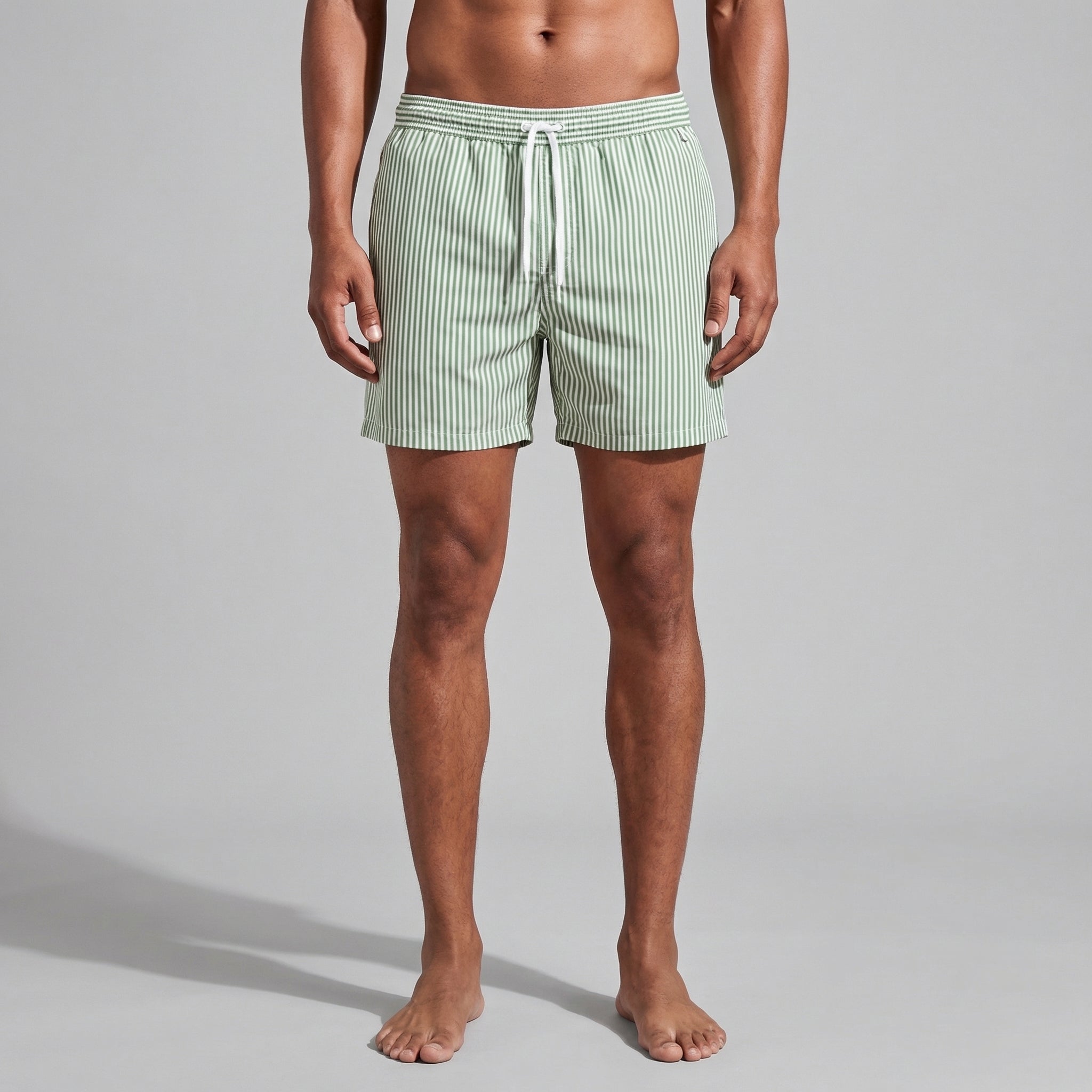 Men's Striped Short Length Swim Shorts Summer Beach