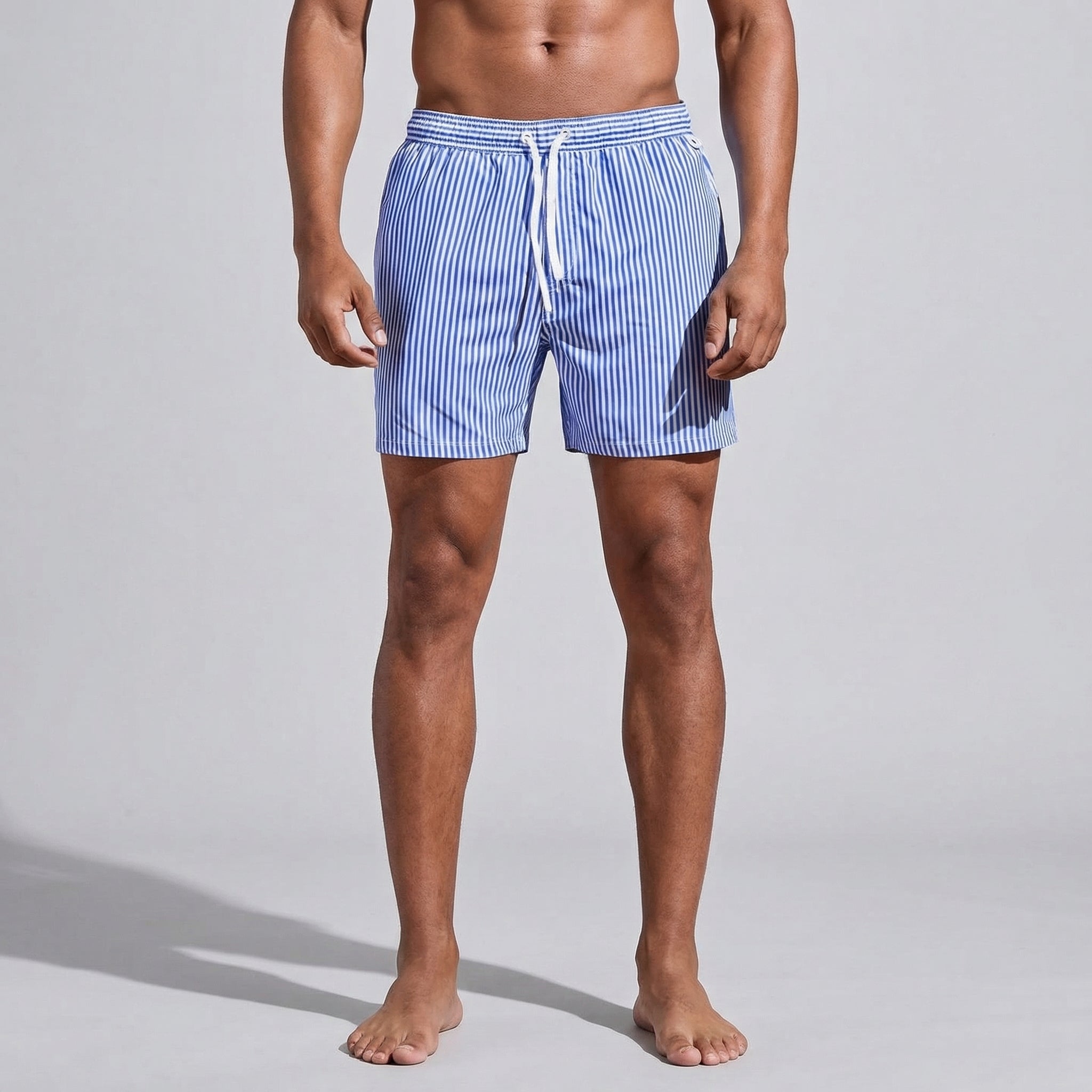 Men's Striped Short Length Swim Shorts Summer Beach