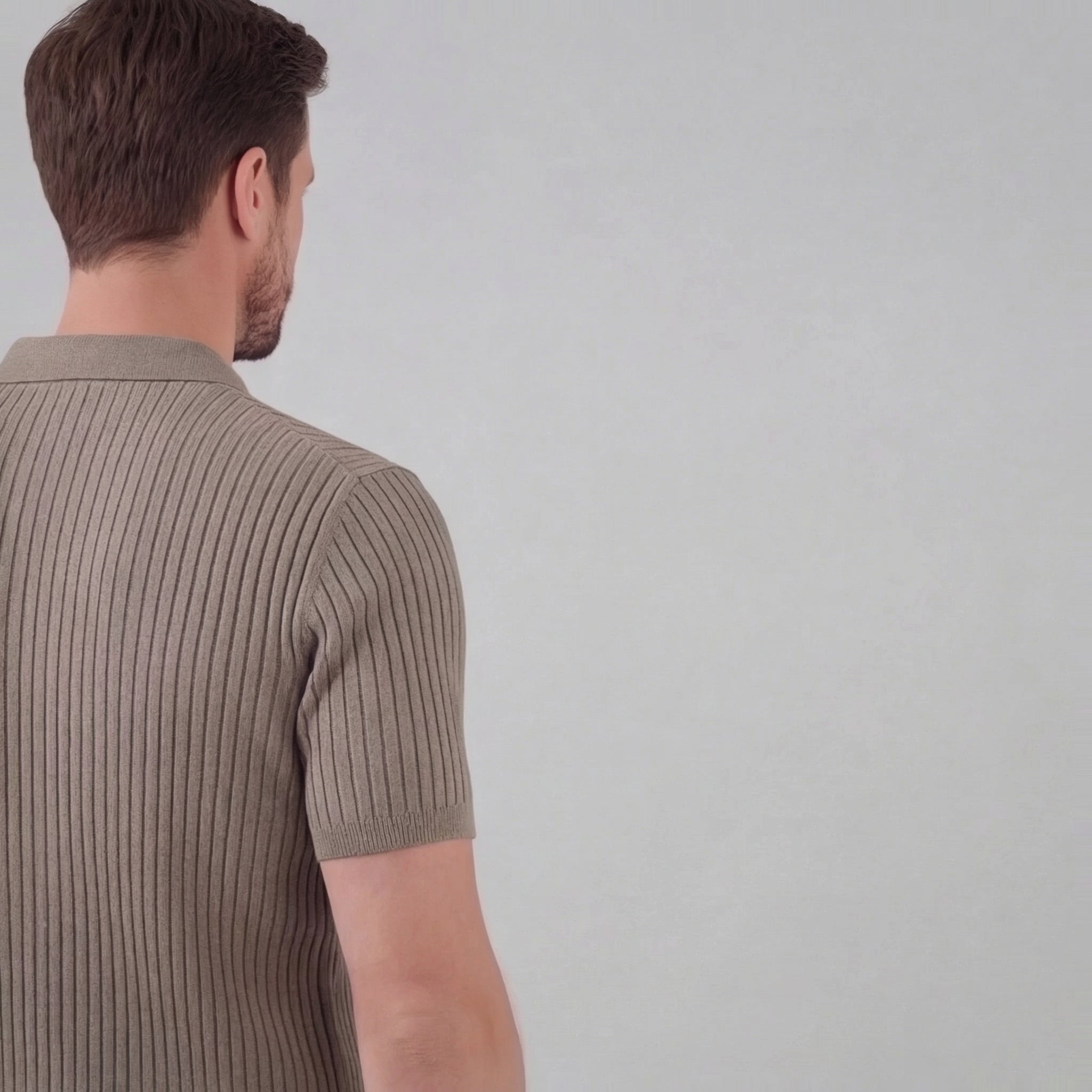 Men's Ribbed Knit Open Collar Polo Shirt Short Sleeve Summer