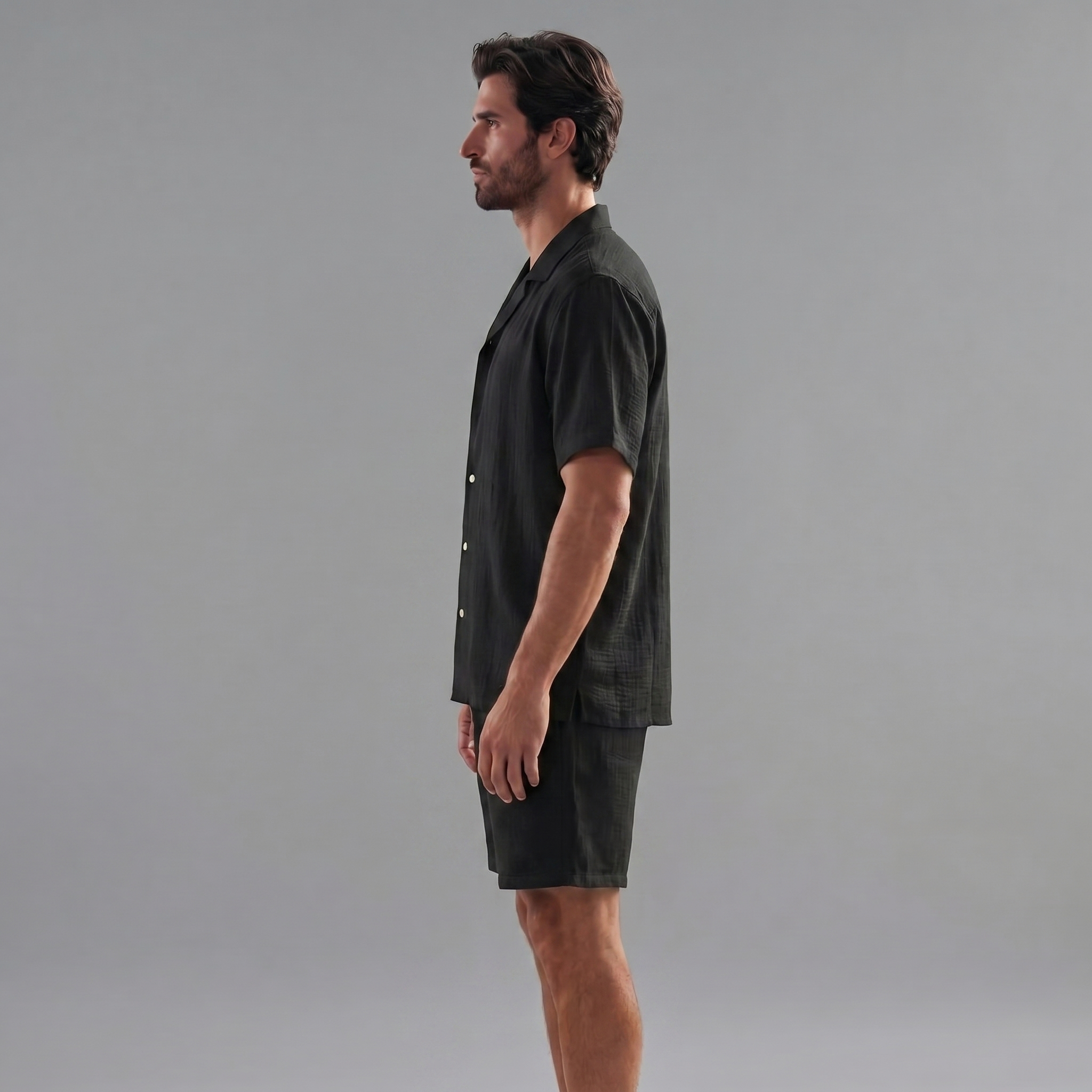 Men's Linen Camp Collar Shirt Shorts Co-ord Set Summer