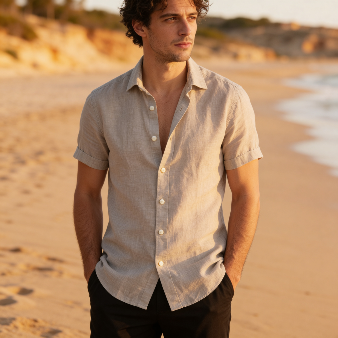 Men's Linen Short Sleeve Shirt Summer Holiday