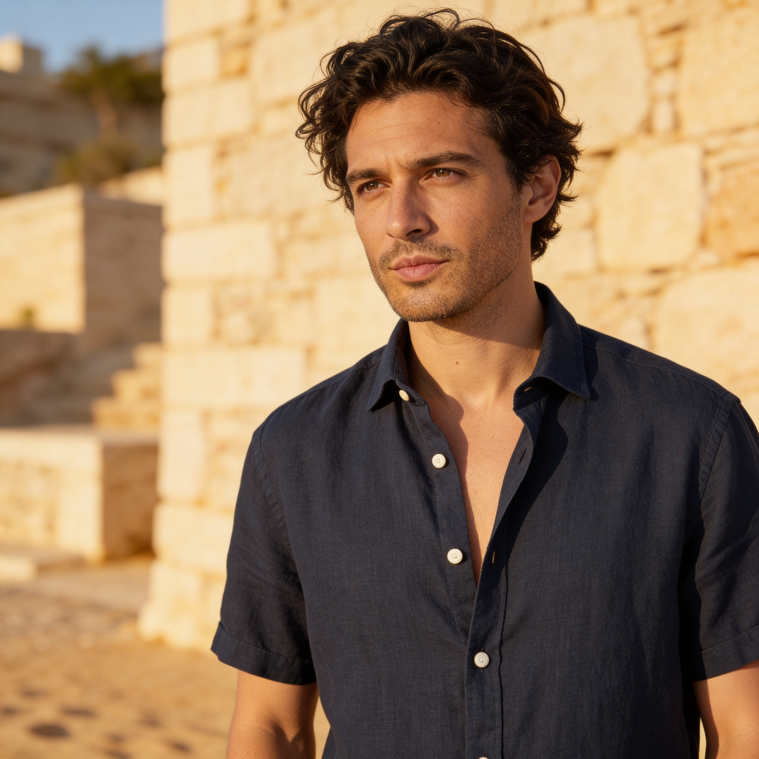 Men's Linen Short Sleeve Shirt Summer Holiday