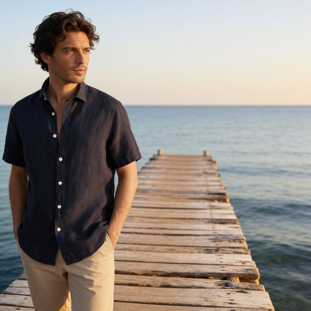 Men's Linen Short Sleeve Shirt Summer Holiday
