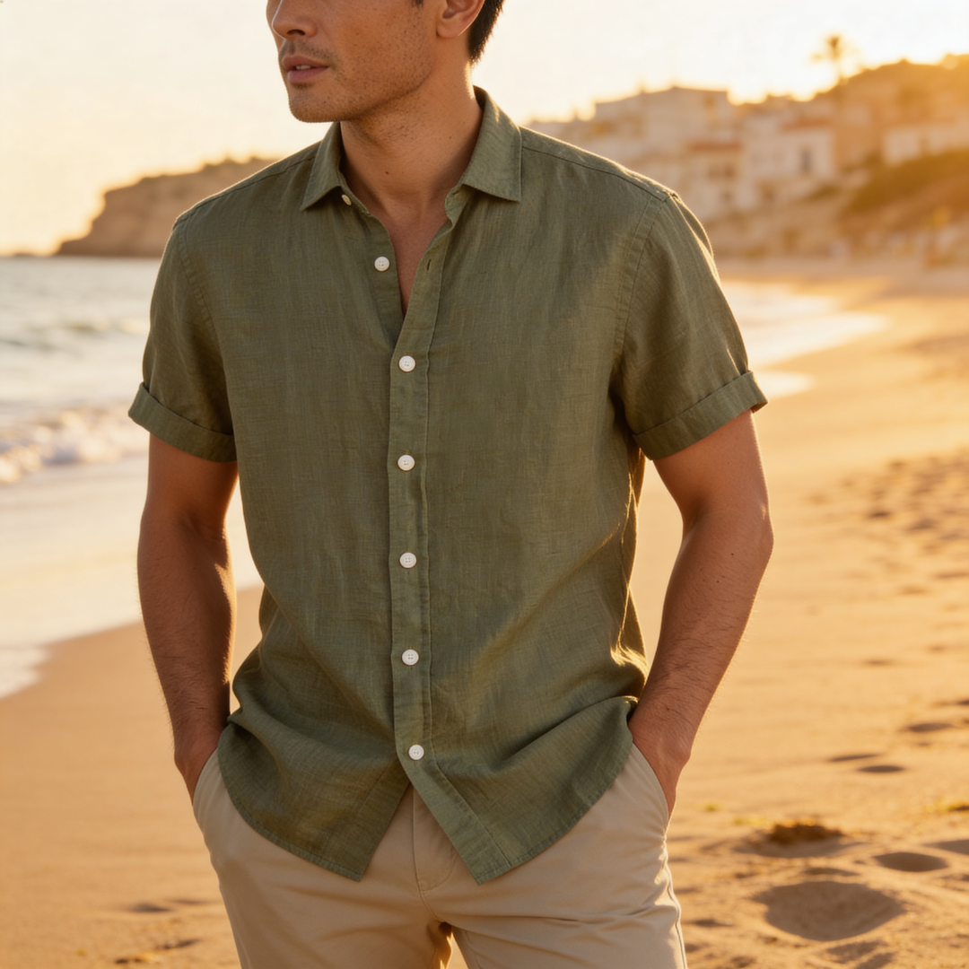 Men's Linen Short Sleeve Shirt Summer Holiday