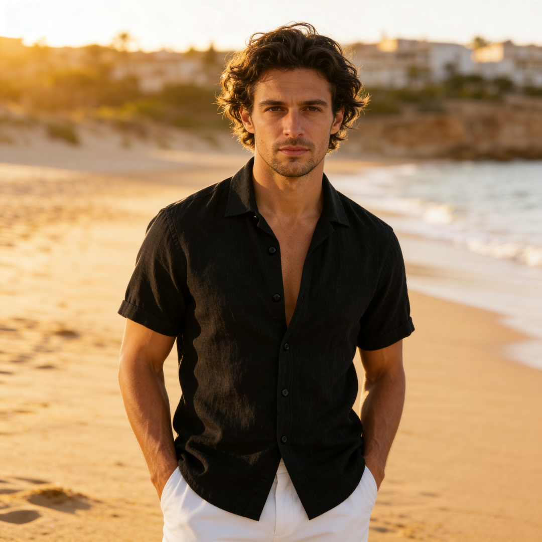 Men's Linen Short Sleeve Shirt Summer Holiday