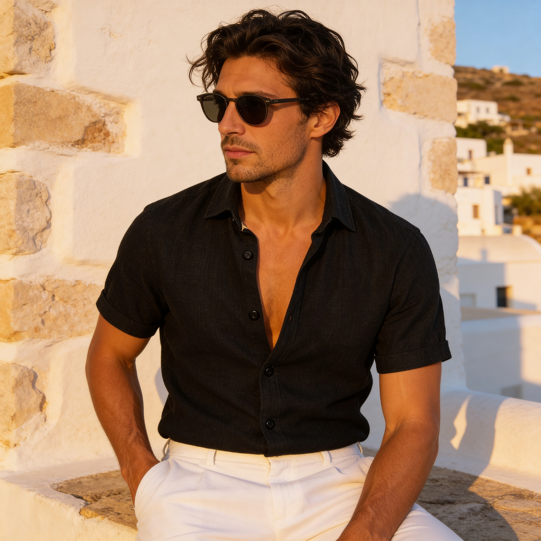 Men's Linen Short Sleeve Shirt Summer Holiday