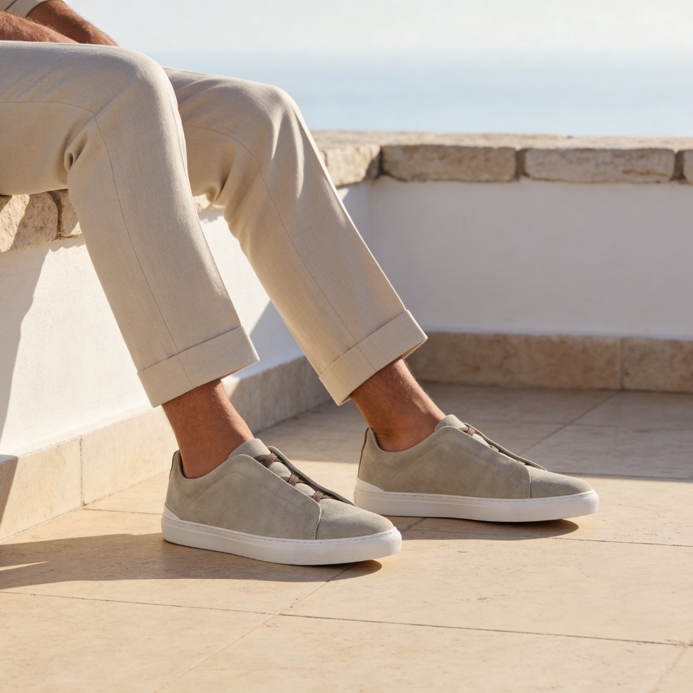Men's Suede Slip On Trainers Elastic Strap Smart Casual