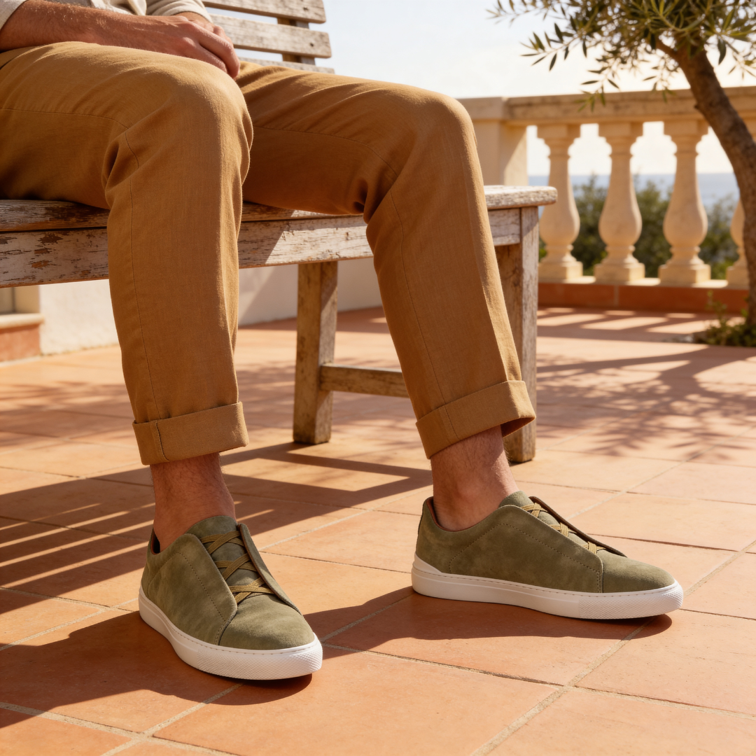 Men's Suede Slip On Trainers Elastic Strap Smart Casual