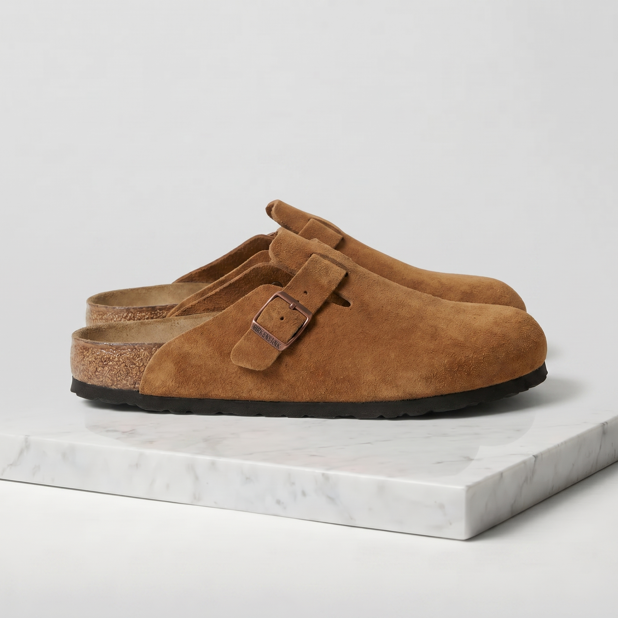 Men's Suede Buckle Strap Closed Toe Mules Summer