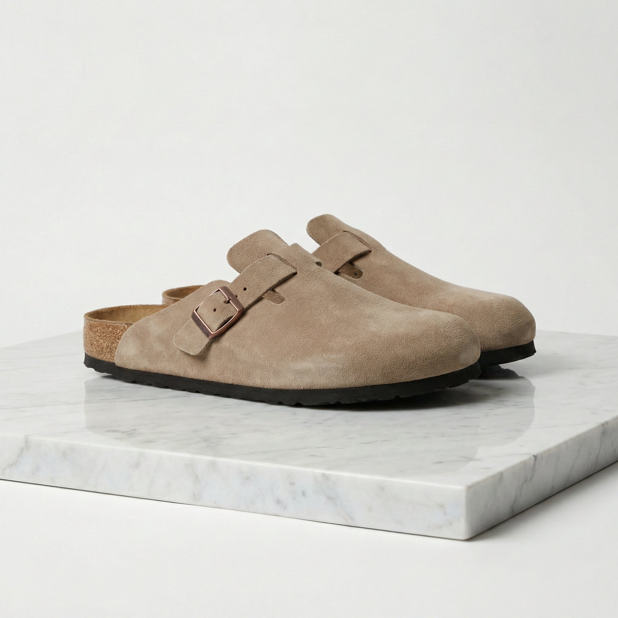 Men's Suede Buckle Strap Closed Toe Mules Summer