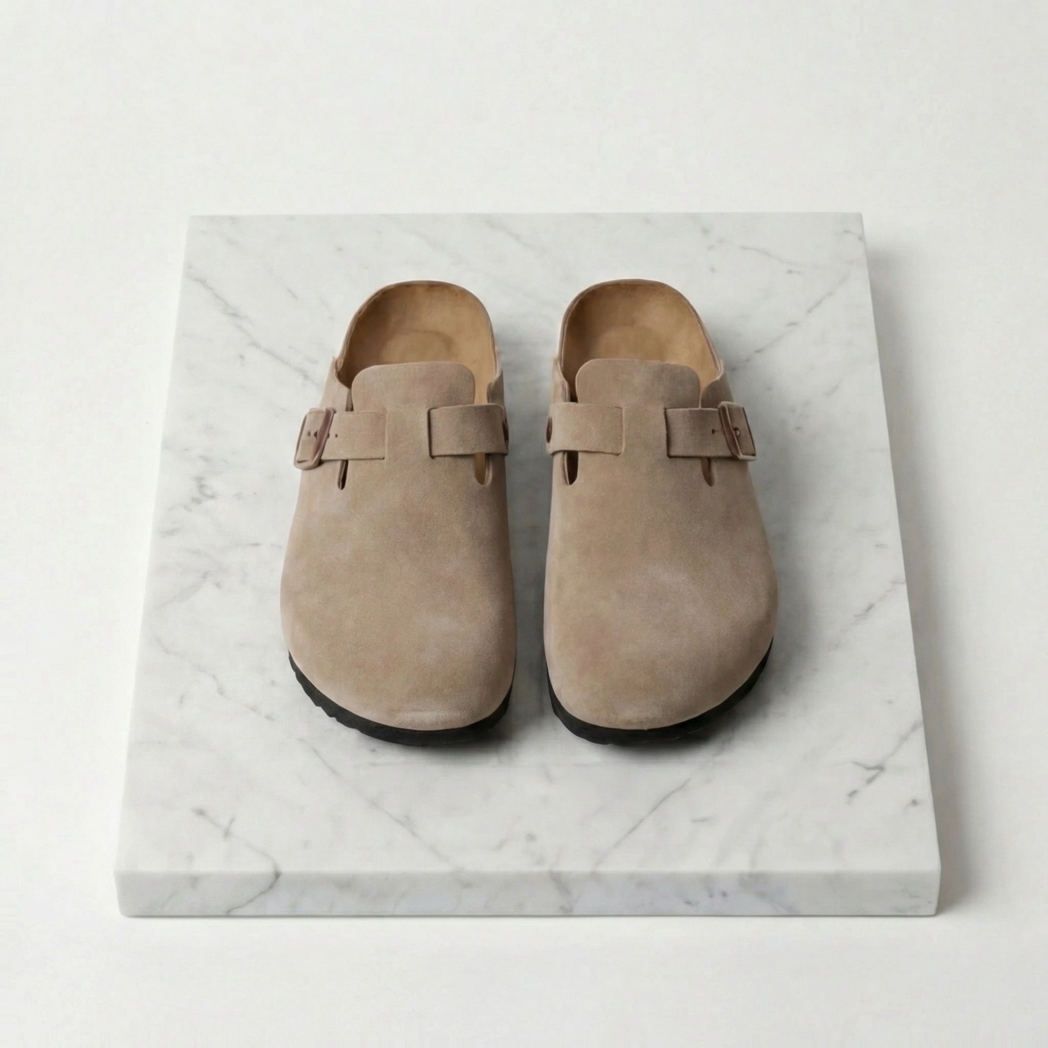 Men's Suede Buckle Strap Closed Toe Mules Summer