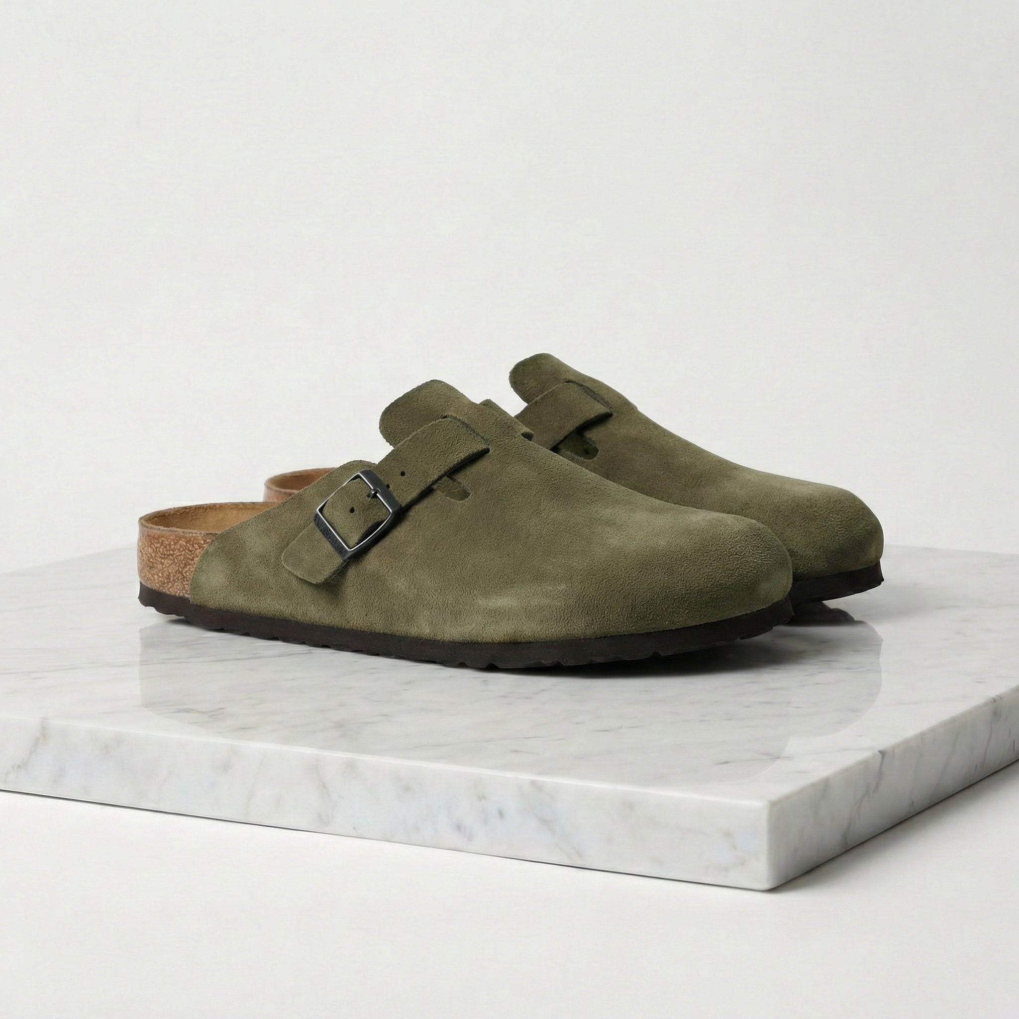 Men's Suede Buckle Strap Closed Toe Mules Summer