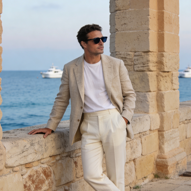 Men's Linen Blazer Relaxed Fit Smart Casual Summer