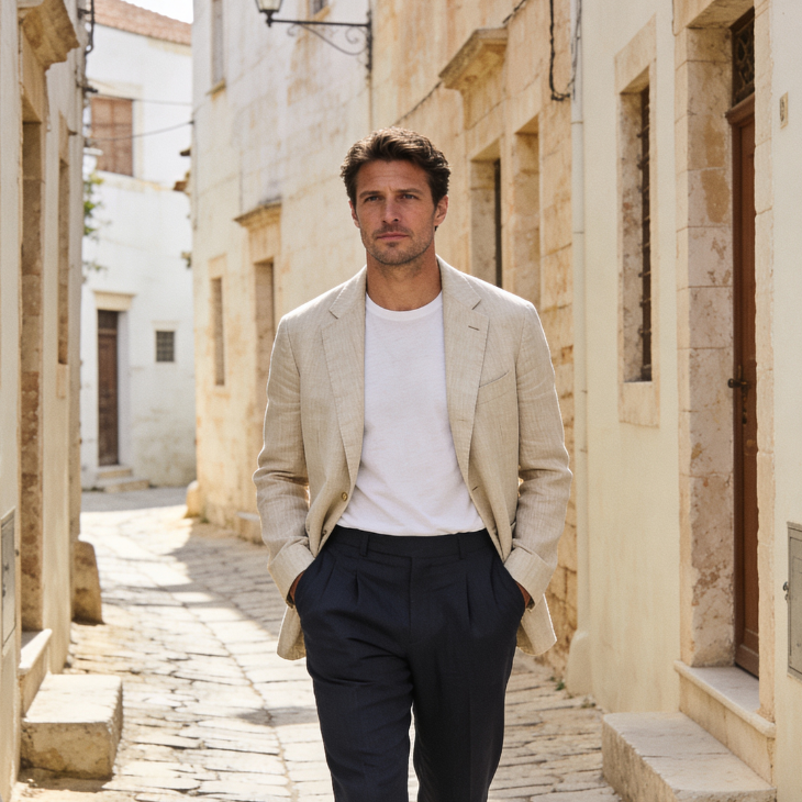 Men's Linen Blazer Relaxed Fit Smart Casual Summer