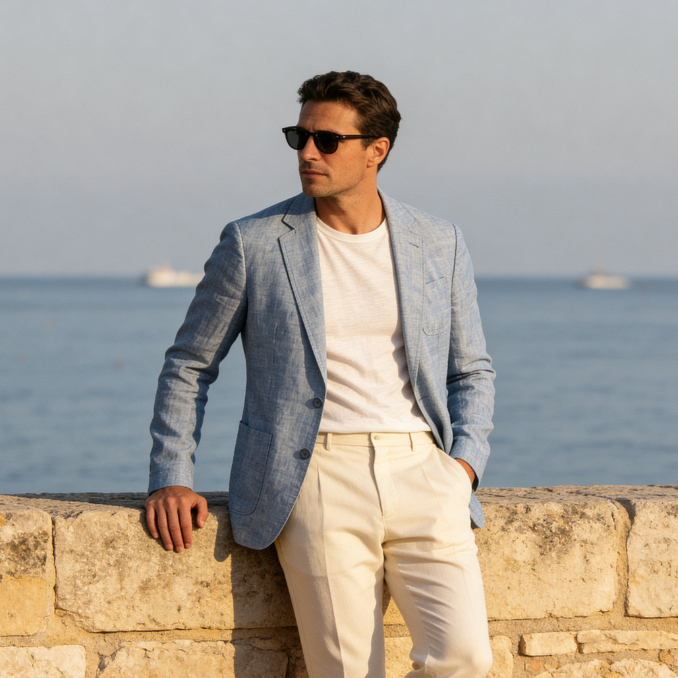 Men's Linen Blazer Relaxed Fit Smart Casual Summer