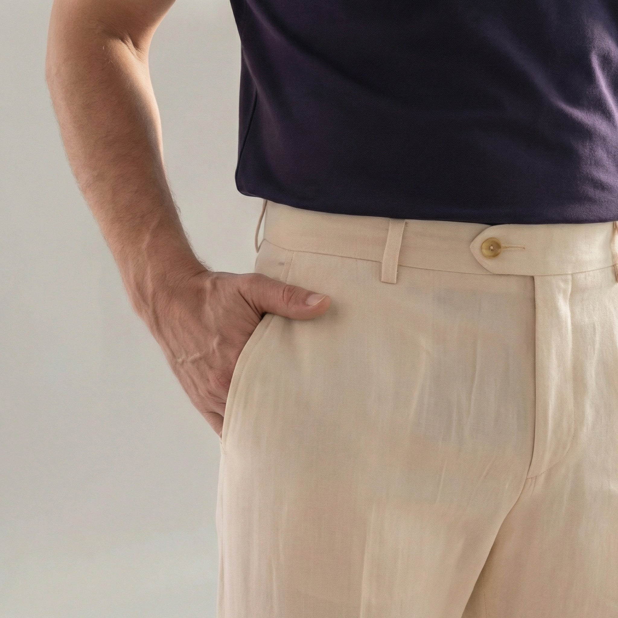 Men's Linen Tailored Flat Front Trousers Summer