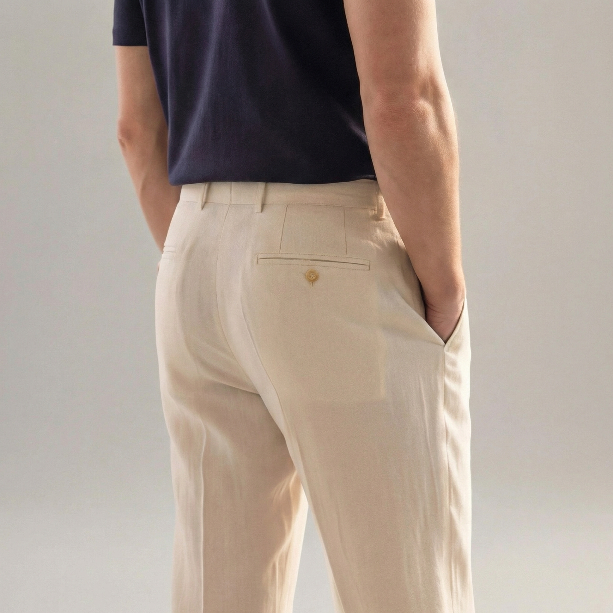 Men's Linen Tailored Flat Front Trousers Summer