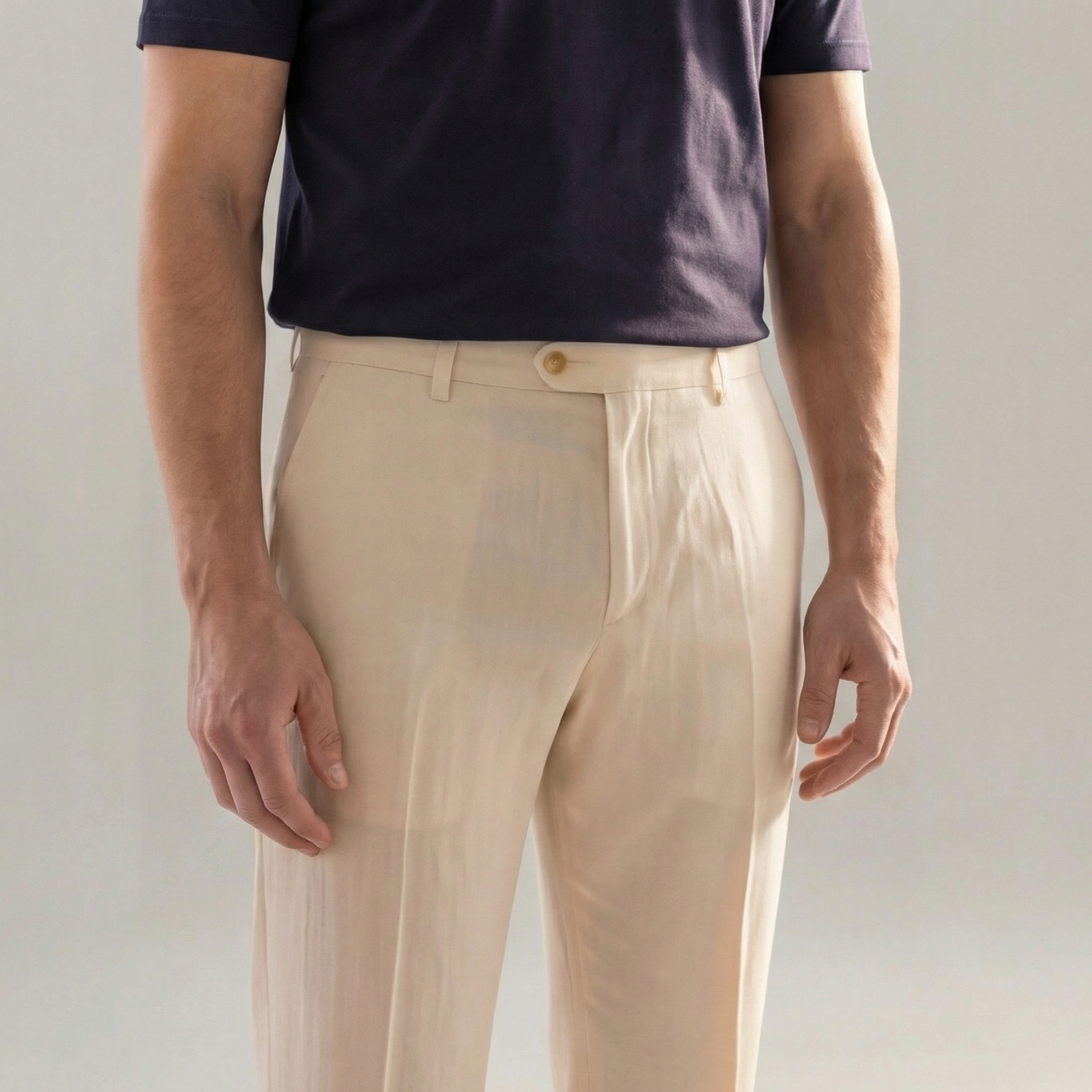 Men's Linen Tailored Flat Front Trousers Summer