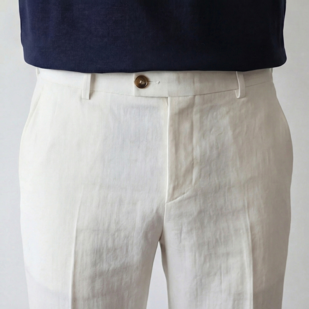 Men's Linen Tailored Flat Front Trousers Summer