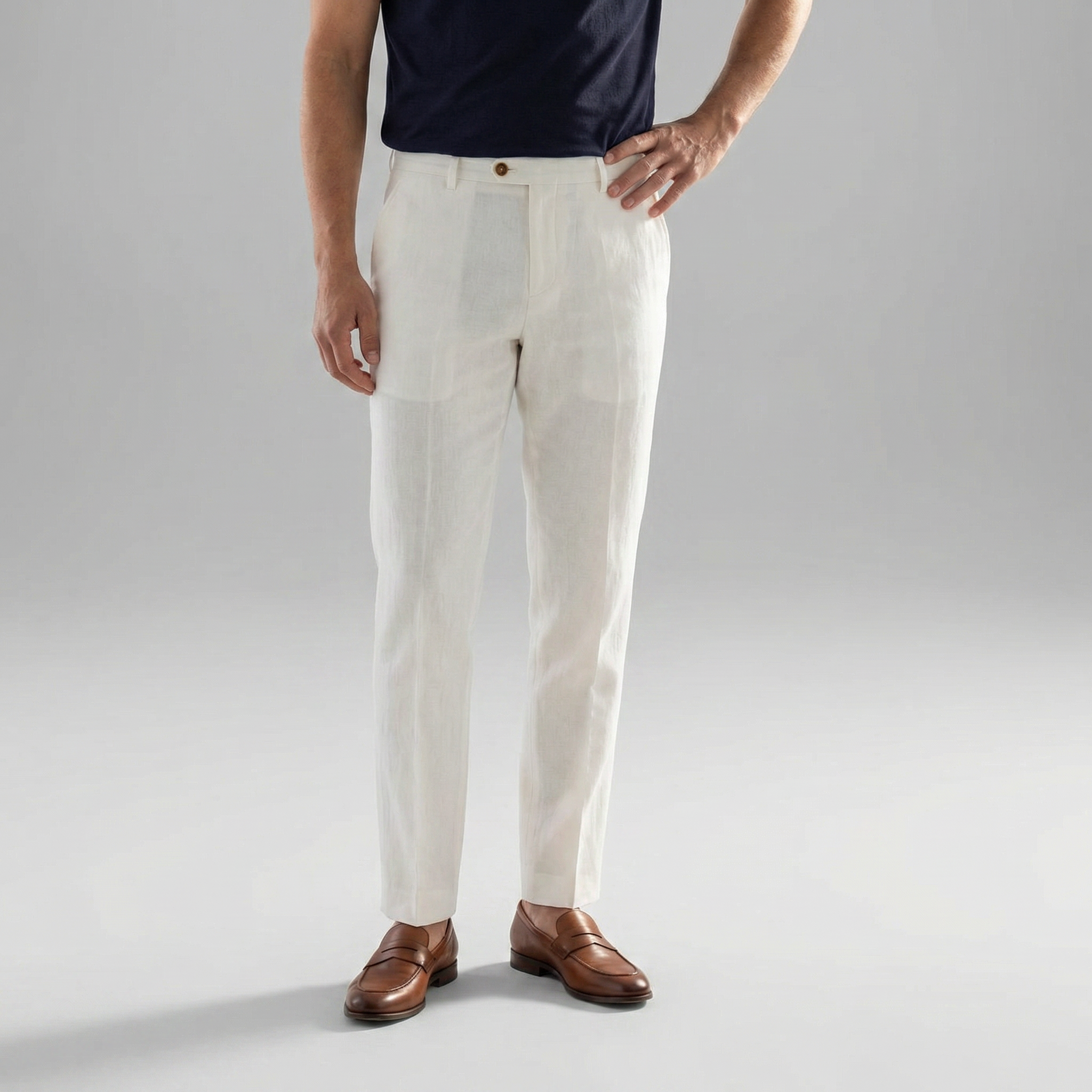Men's Linen Tailored Flat Front Trousers Summer