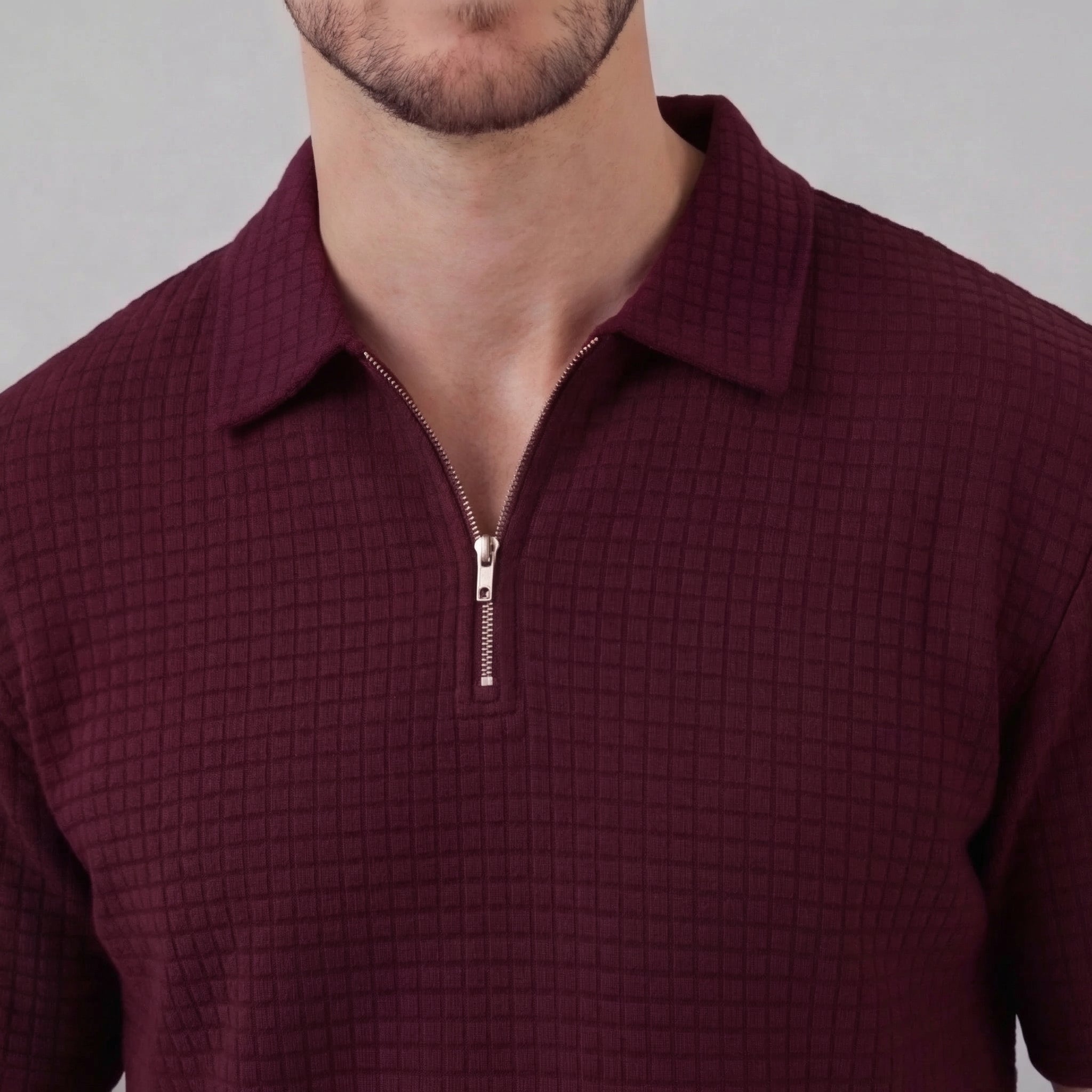 Men's Waffle Texture Zip Polo Shirt Shorts Co-ord Set Summer