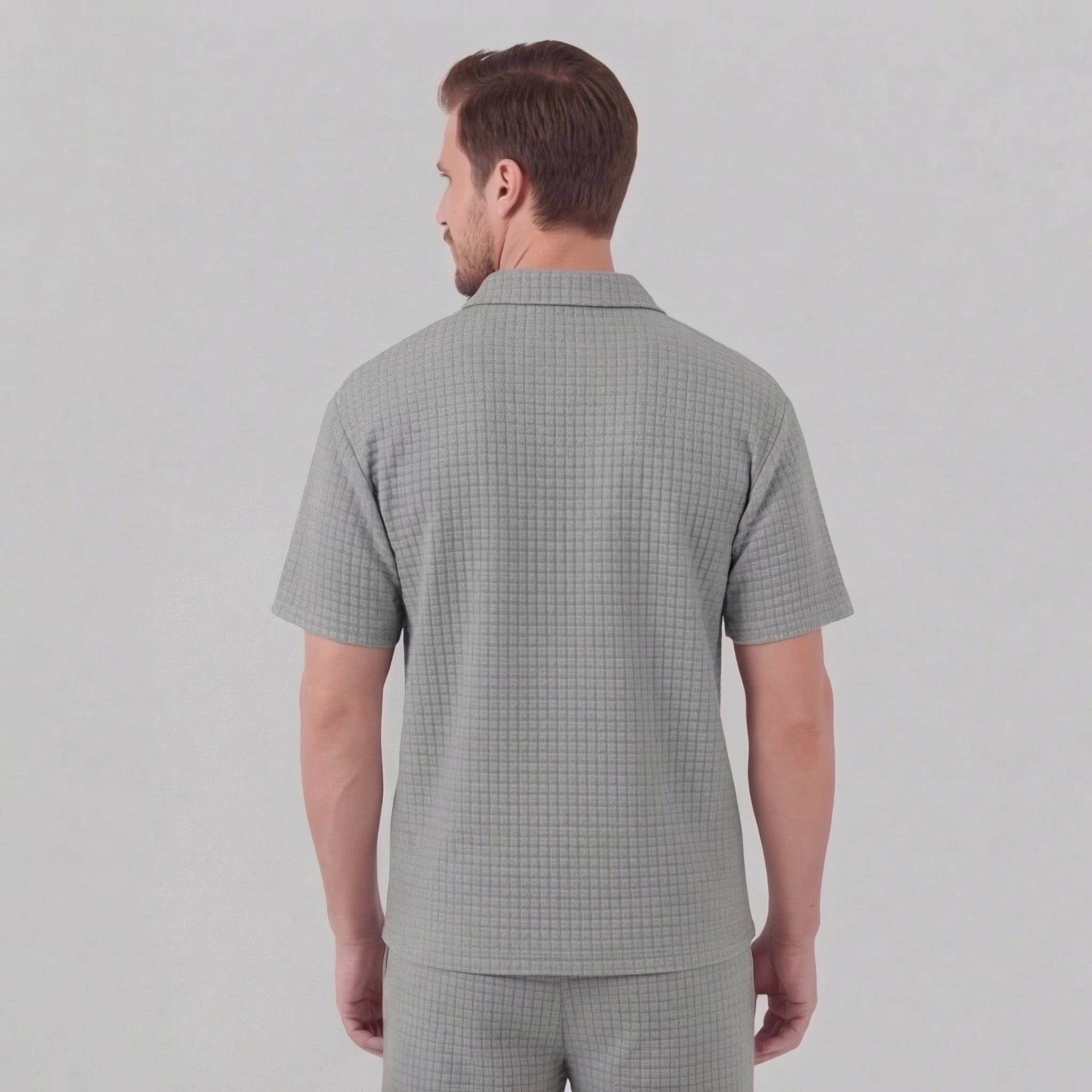 Men's Waffle Texture Zip Polo Shirt Shorts Co-ord Set Summer