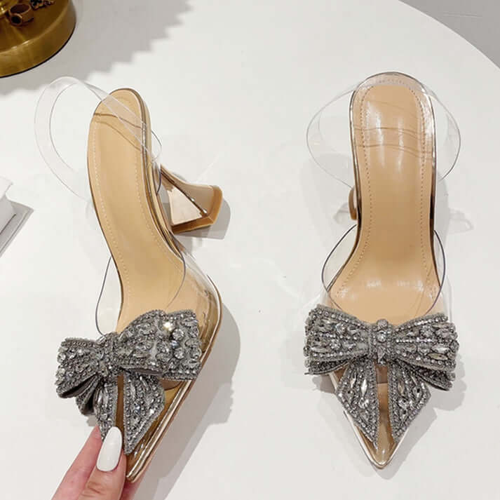 Amelia - Crystal Bow Pointed Heel Slingbacks