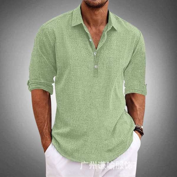 Men's Linen Long Sleeve Popover Shirt
