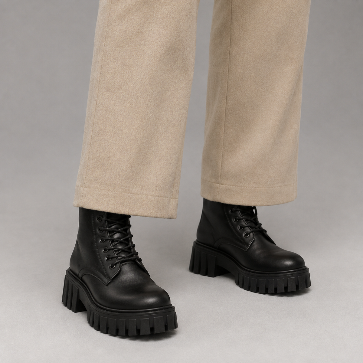 Women’s Chunky Leather Look Combat Boots