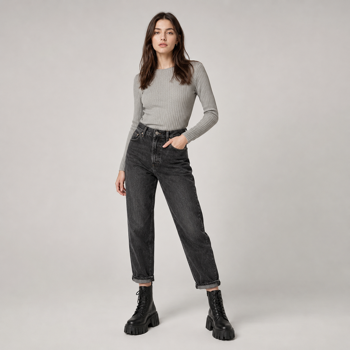 Women’s Chunky Leather Look Combat Boots