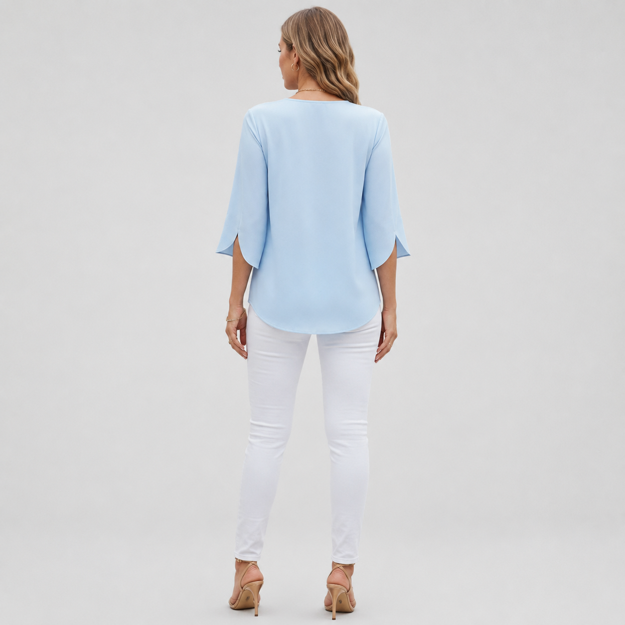 Women's V-Neck Three-Quarter Sleeve Blouse