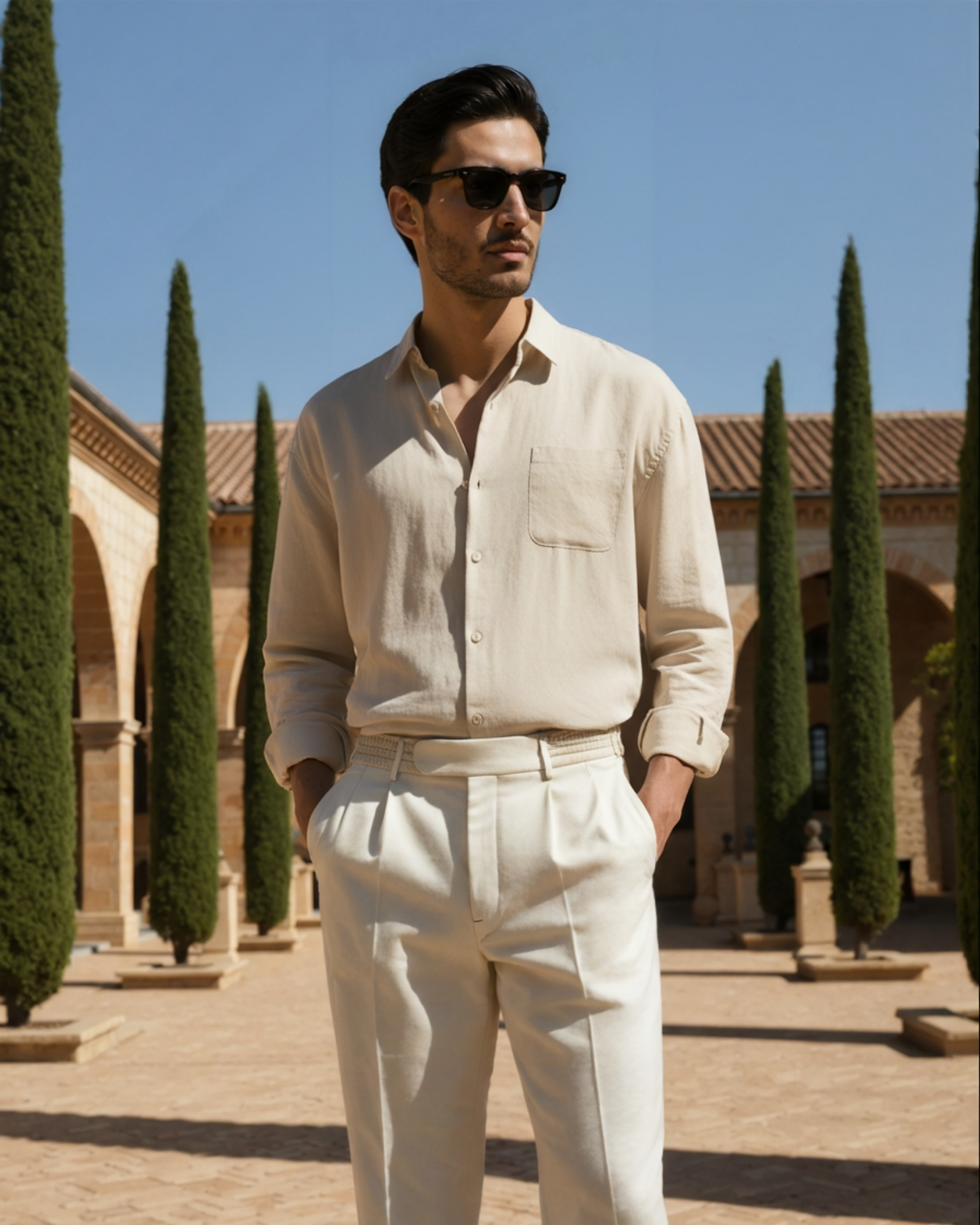The Bellagio Men's Long Sleeve Linen Look Shirt