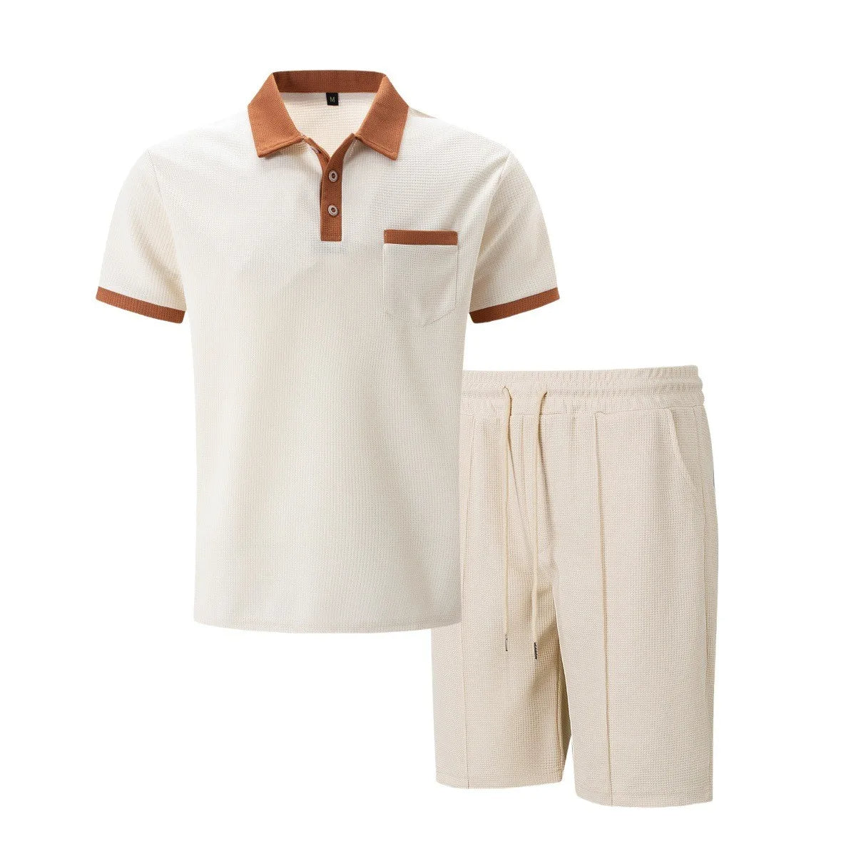 Men's Contrast Trim Polo Shirt Shorts Co-ord Set Summer