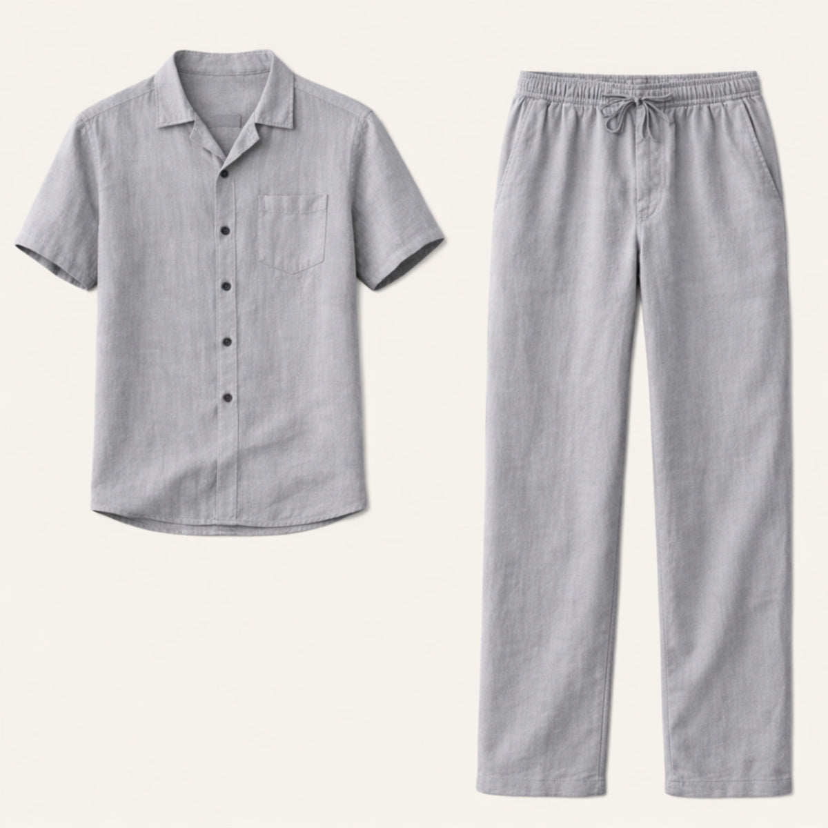 Men's Linen Camp Collar Shirt Trousers Co-ord Set Summer