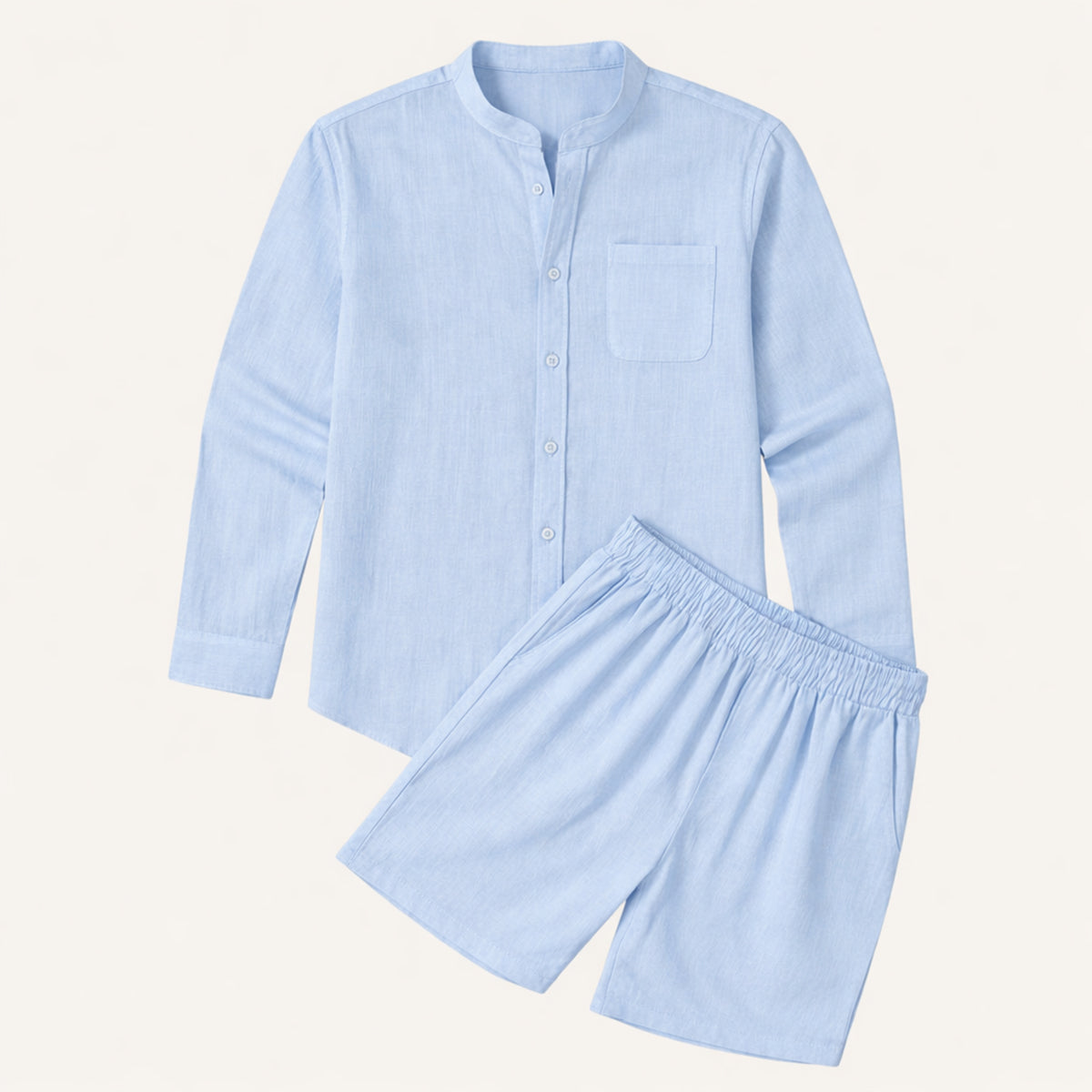 The Mykonos Men's Two Piece Set, Mandarin Collar Shirt and Drawstring Shorts