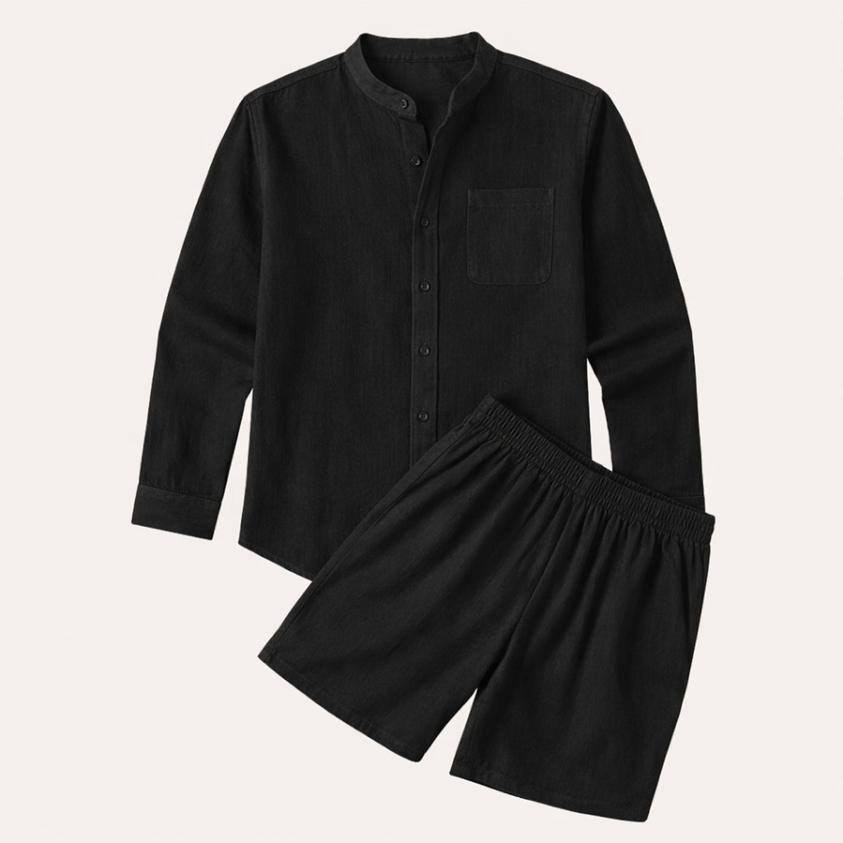 The Mykonos Men's Two Piece Set, Mandarin Collar Shirt and Drawstring Shorts