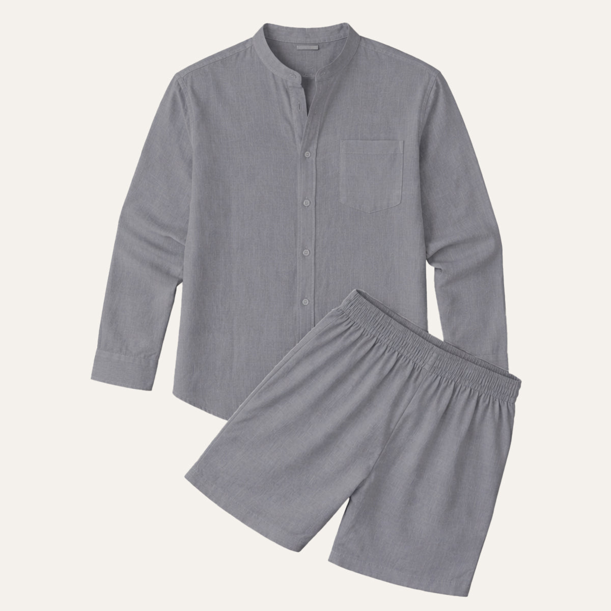 The Mykonos Men's Two Piece Set, Mandarin Collar Shirt and Drawstring Shorts