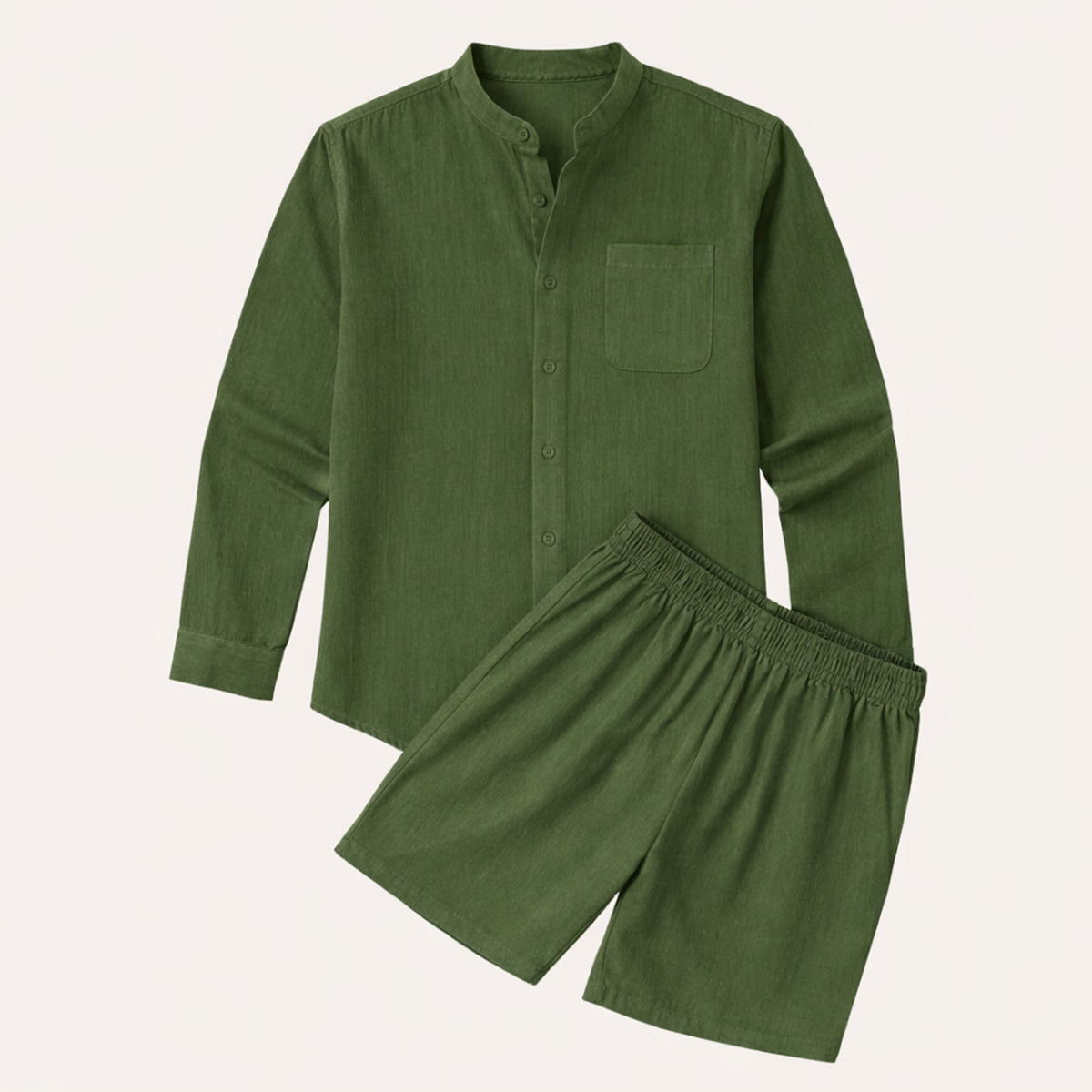 The Mykonos Men's Two Piece Set, Mandarin Collar Shirt and Drawstring Shorts