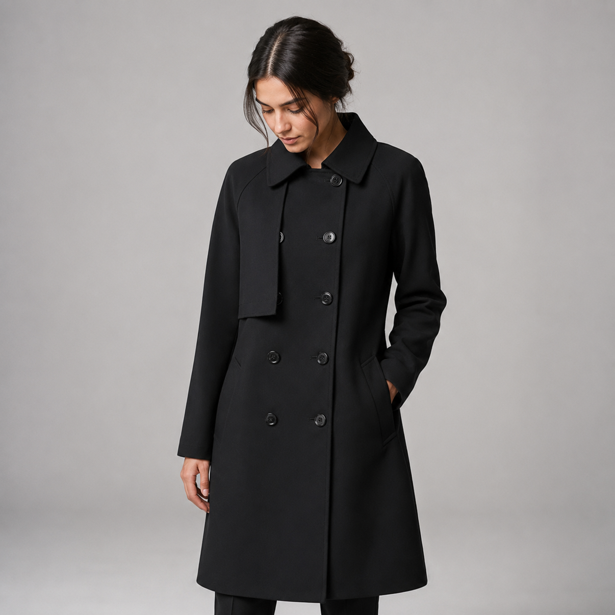 Women's Mid-Length Wool-Blend Double-Breasted Trench Coat