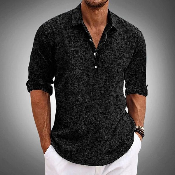 Men's Linen Long Sleeve Popover Shirt