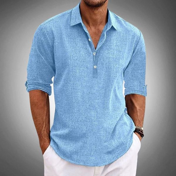 Men's Linen Long Sleeve Popover Shirt