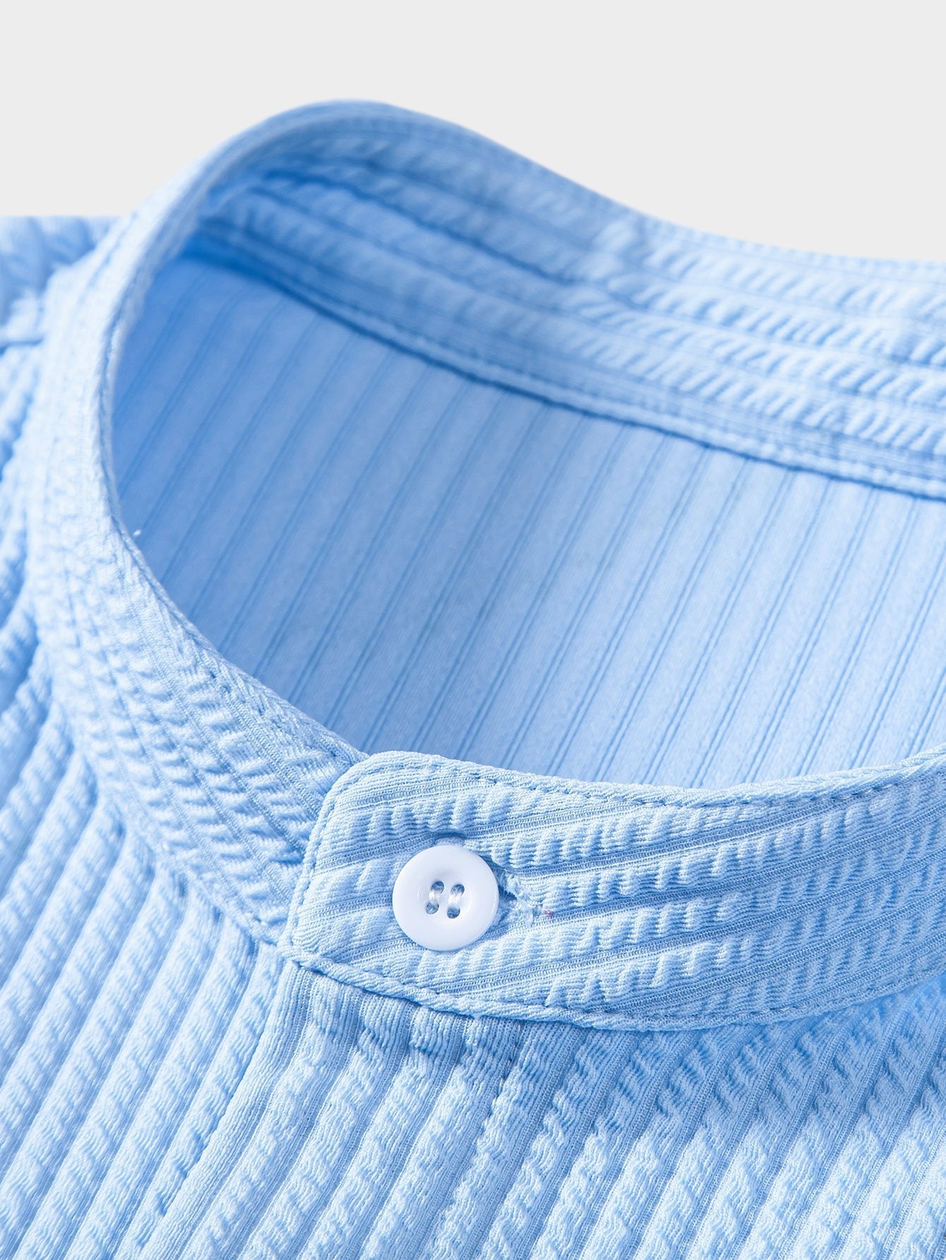Men's Short Sleeve Textured Shirt Stand Up Collar Summer